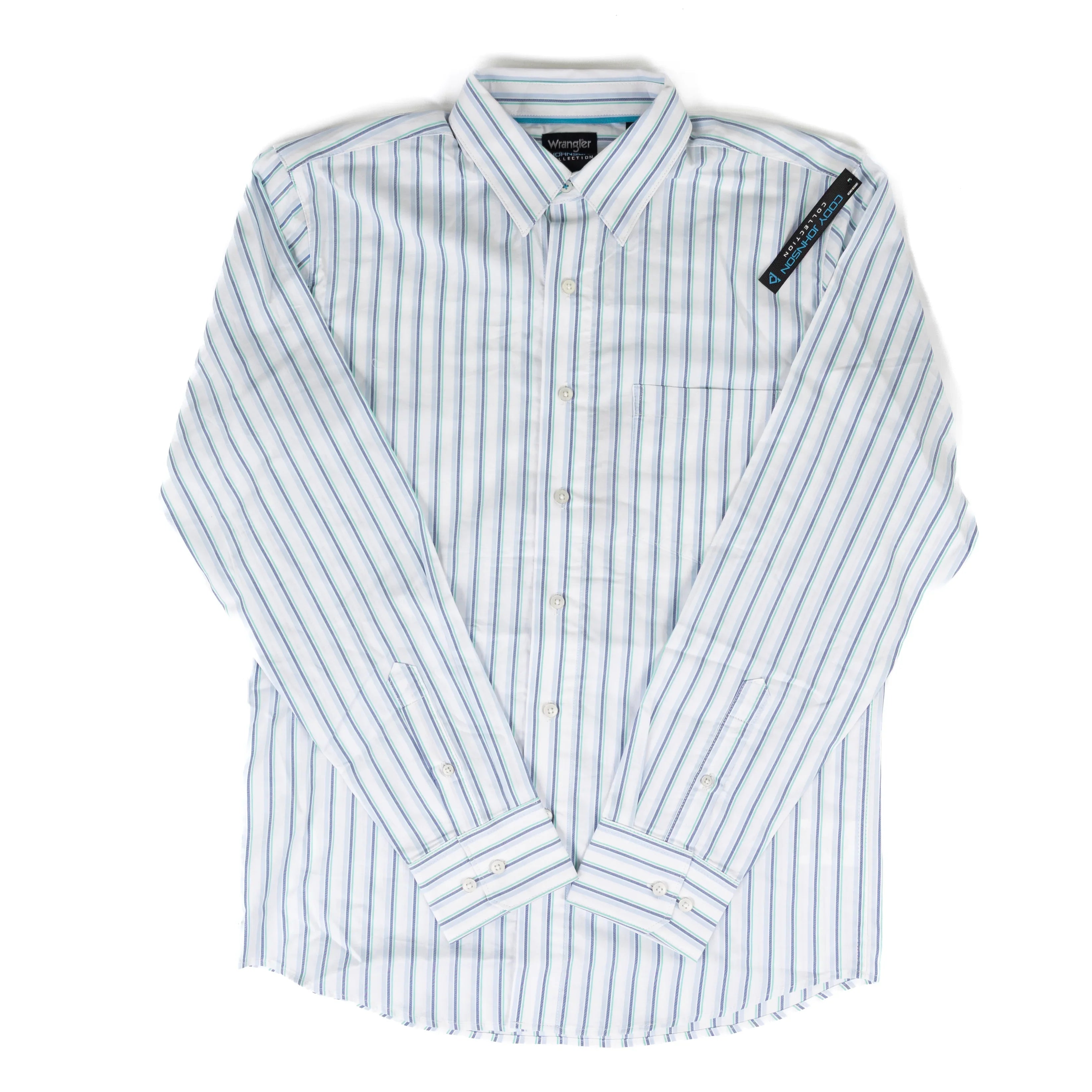 Men's Wrangler Cody Johnson Blue Striped Button Down Shirt 112381548