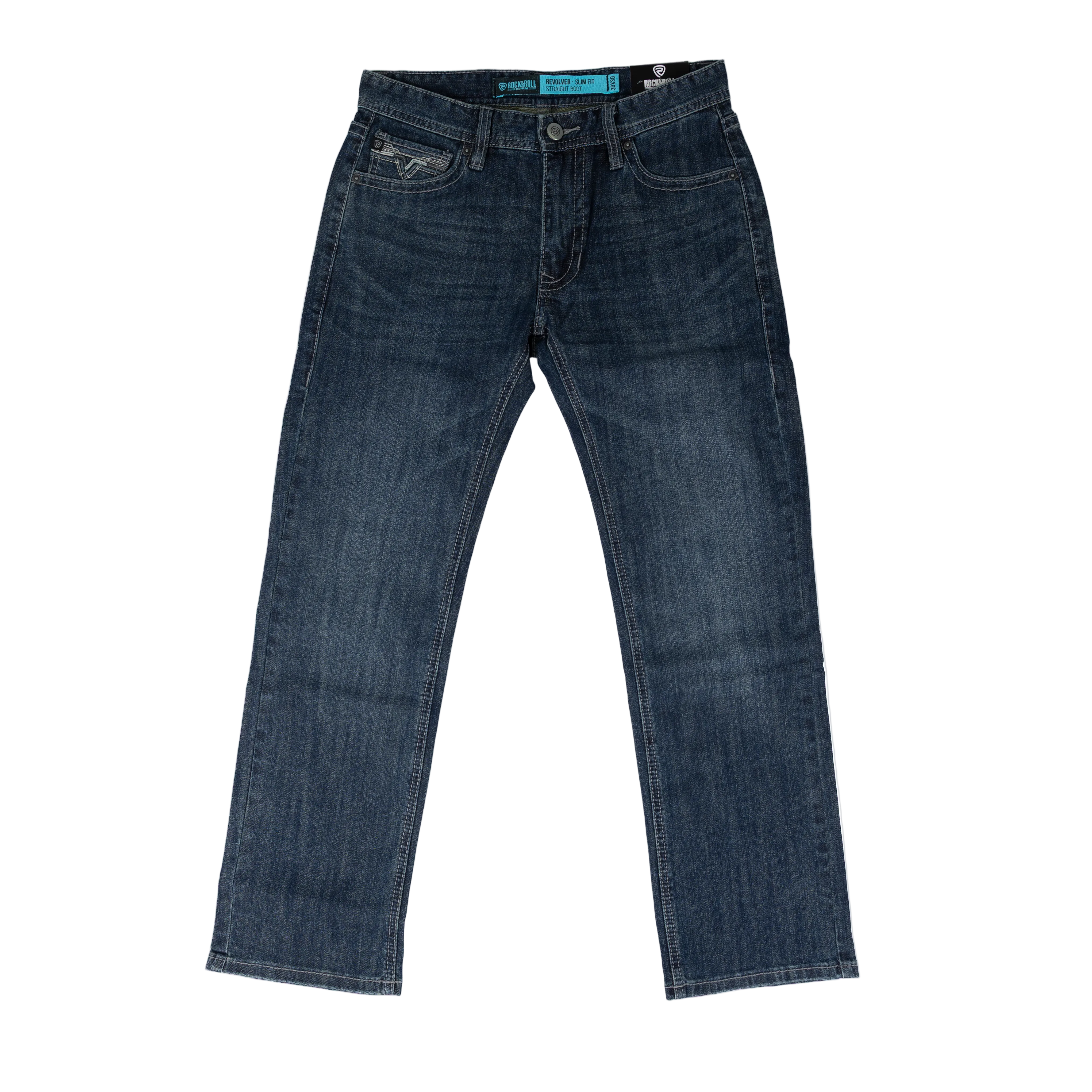 Men's Rock & Roll Denim Gray Pleather Embroidered Revolver Jeans BM1RD08585
