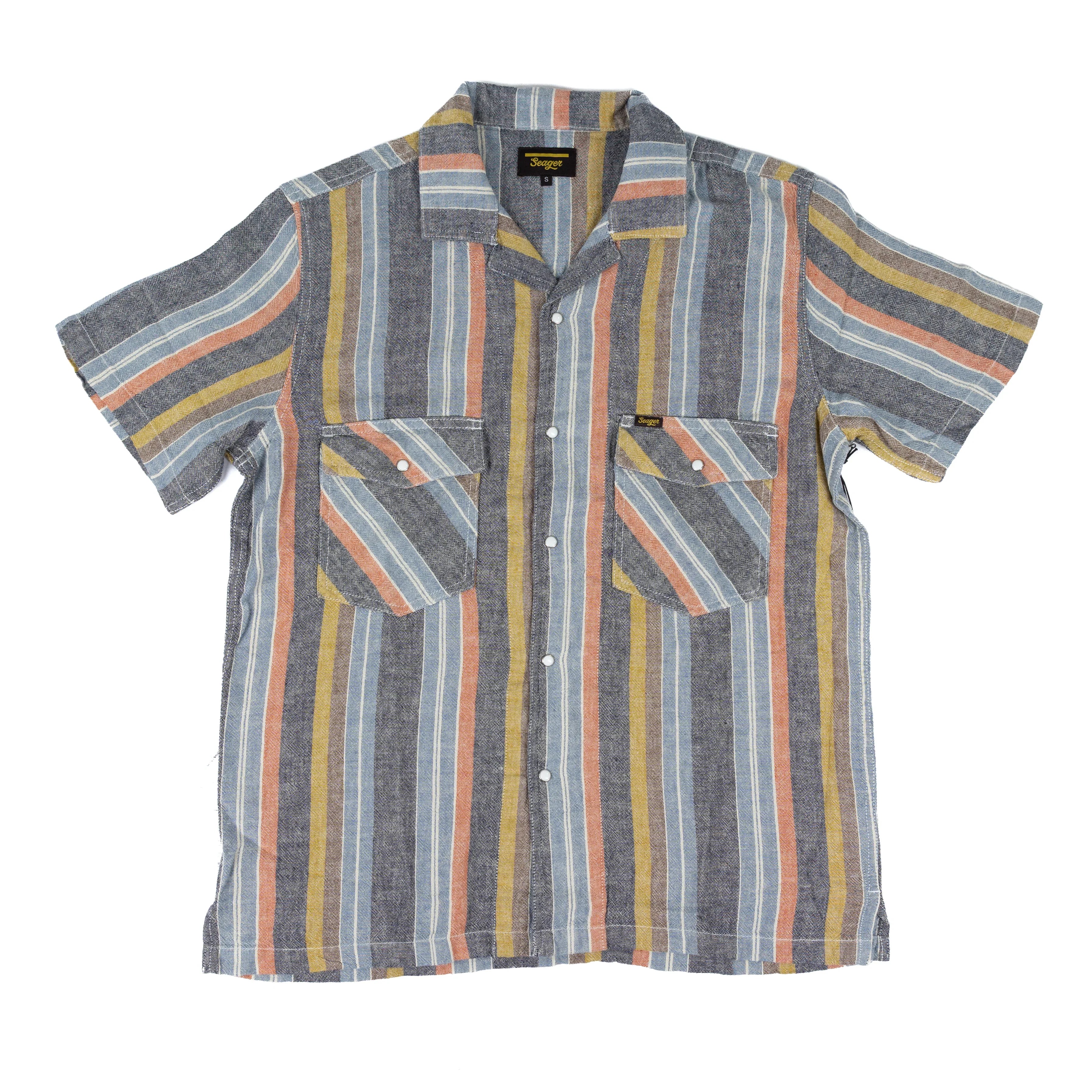 Men's Seager Short Sleeve Multicolor Striped Snap Shirt MSSU26WHIPBLU