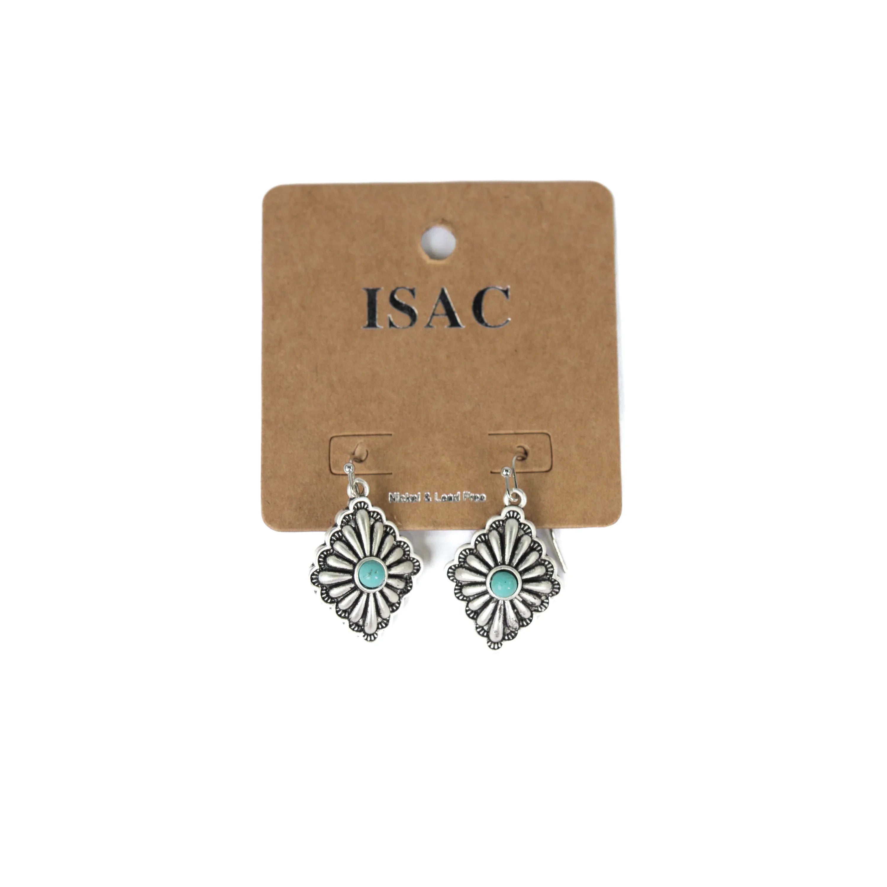 Women's Isac Silver and Turquoise Diamond Concho Earrings 724993
