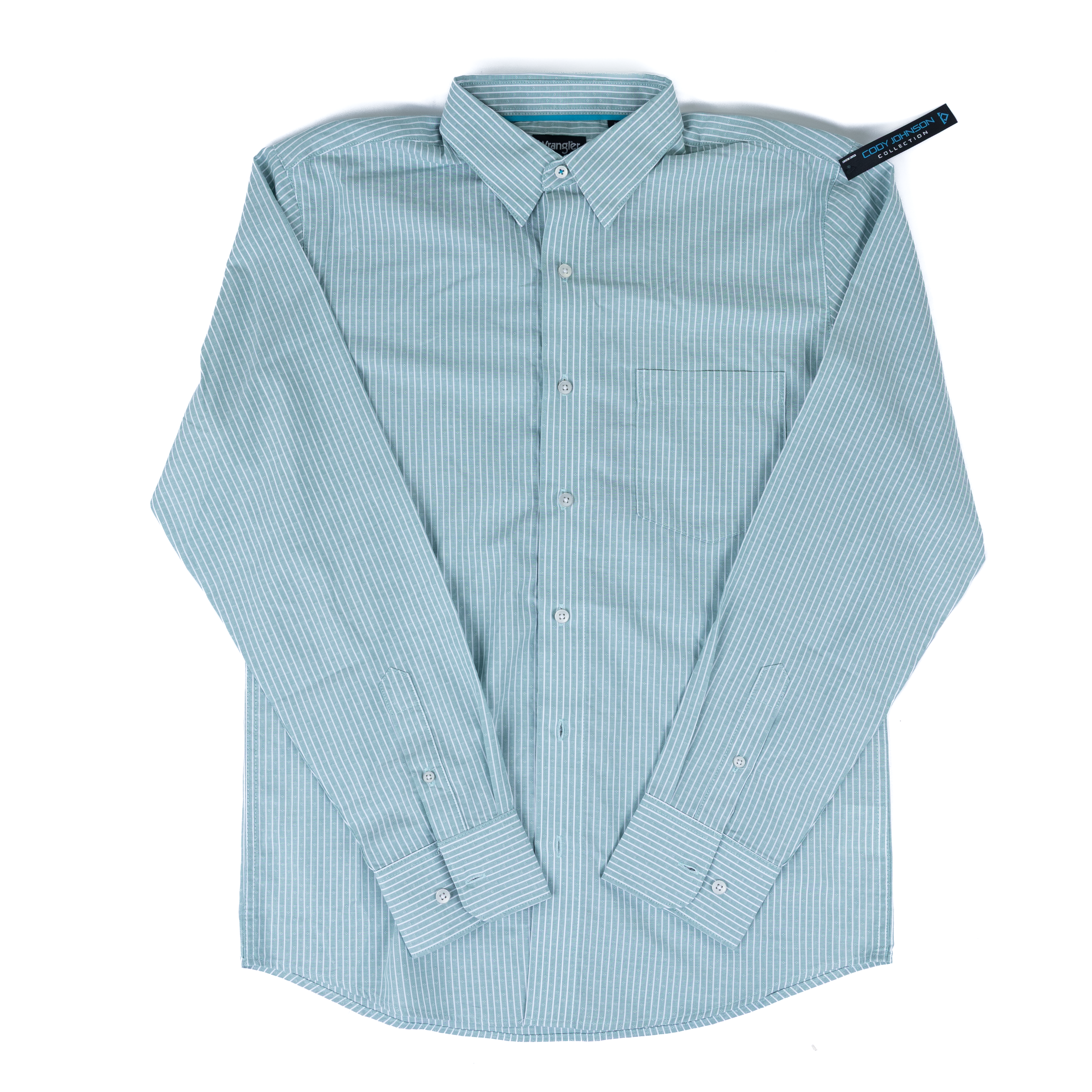 Men's Wrangler Cody Johnson Long Sleeve Green Striped Button Up 112378971