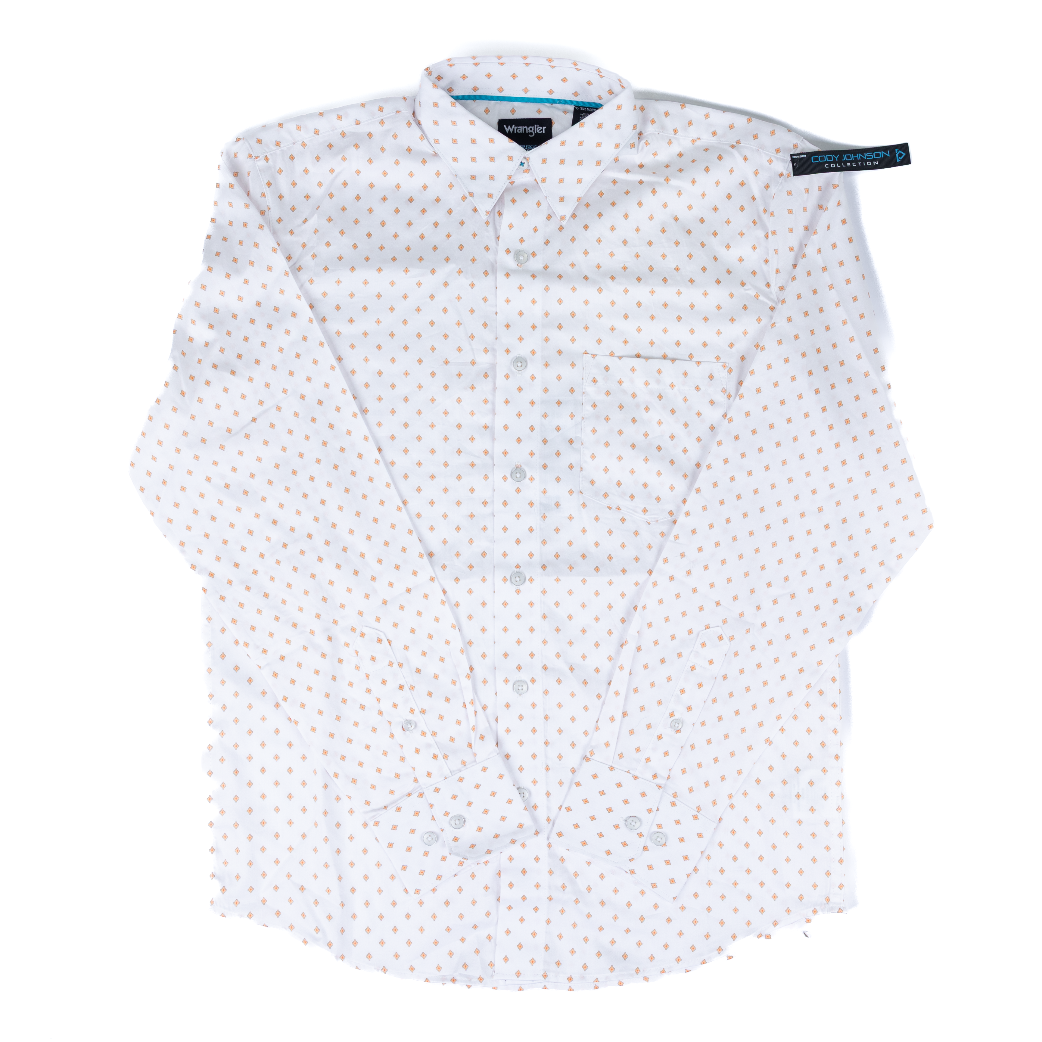 Men's Wrangler Cody Johnson Long Sleeve Orange and White Printed Button Up 112378972