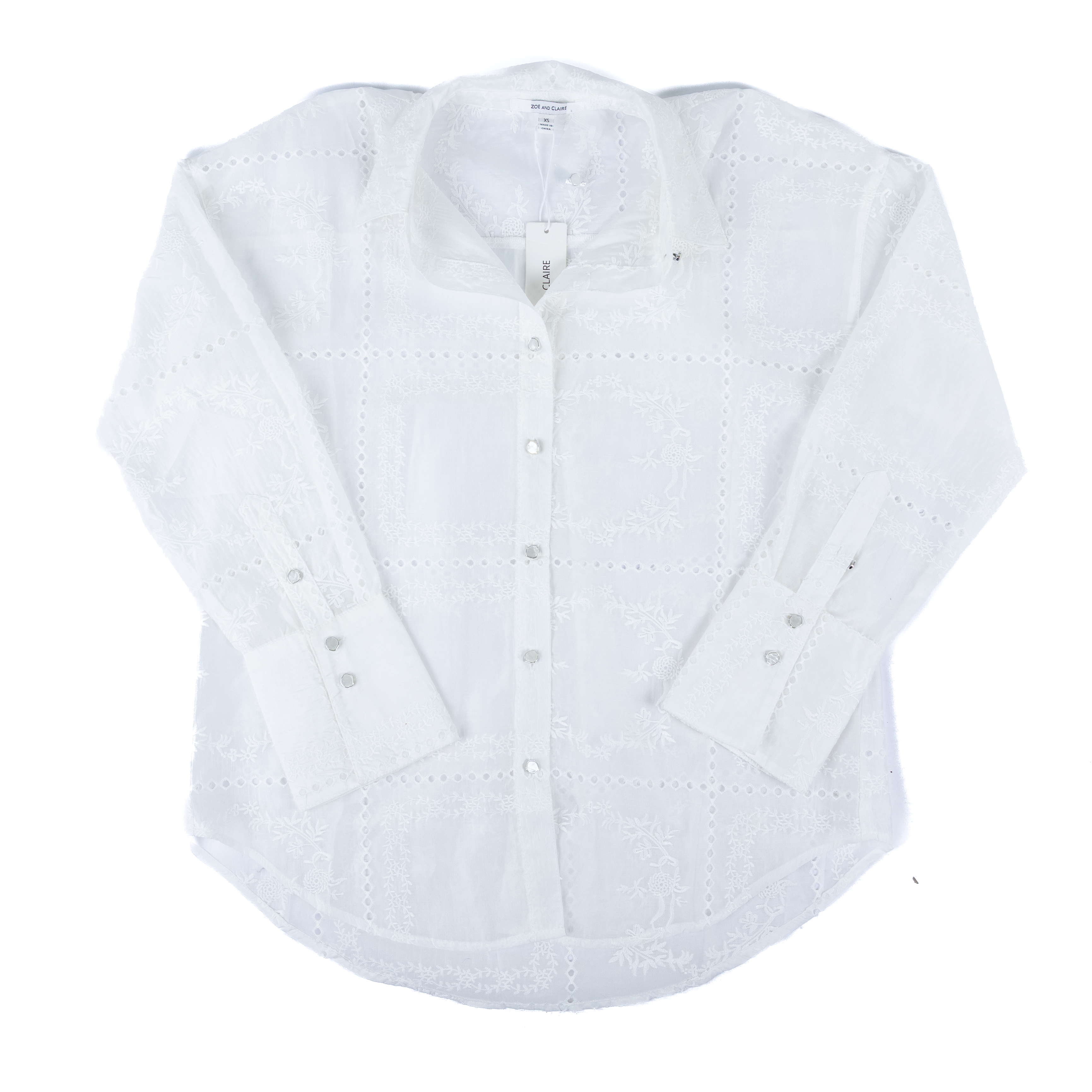 Women's Floral Embroidered Eyelet Long Sleeve Button Up SP1118