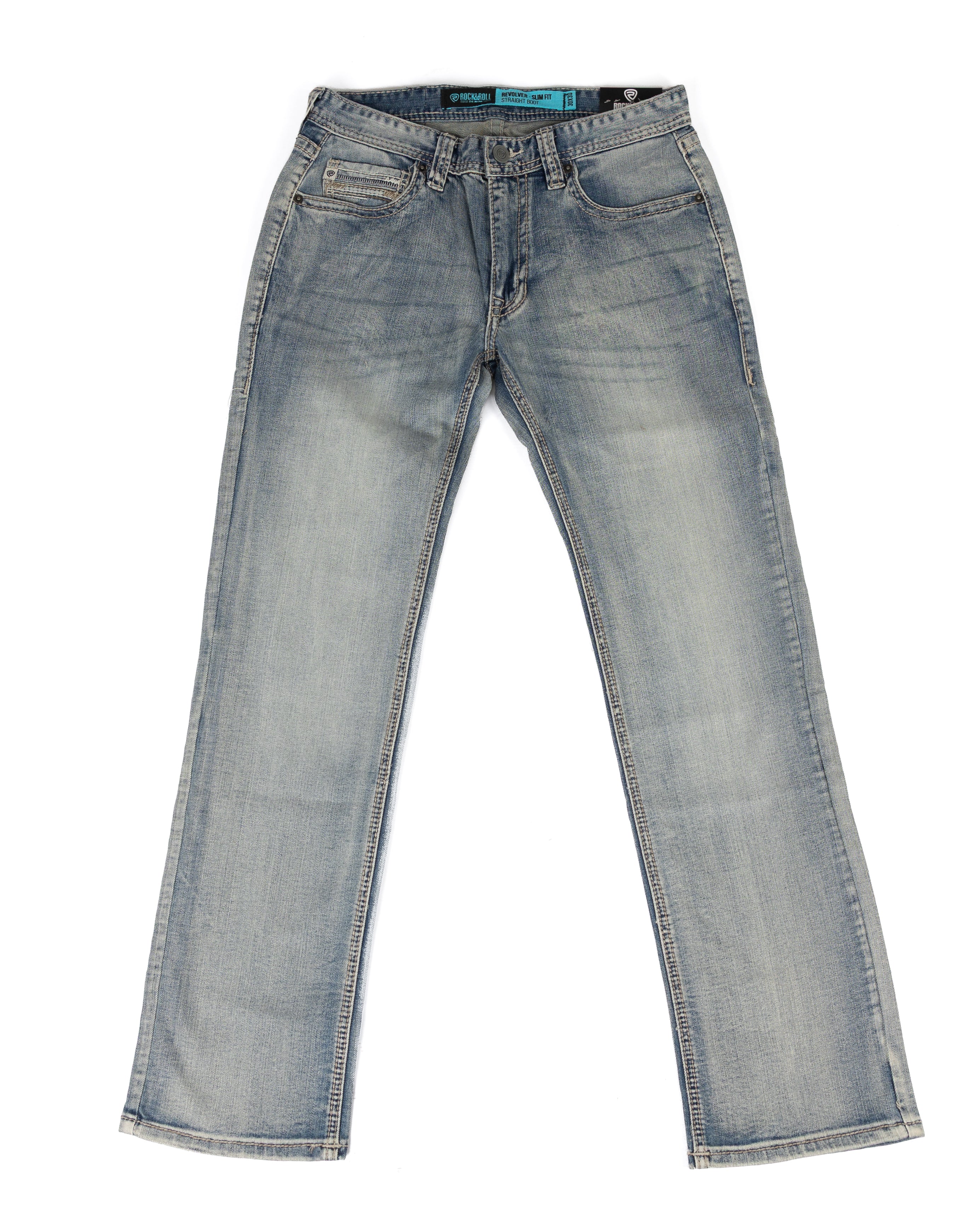 Rock And Roll Men's Revolver Straight Embroidered Light Wash Jeans BM1RD09813