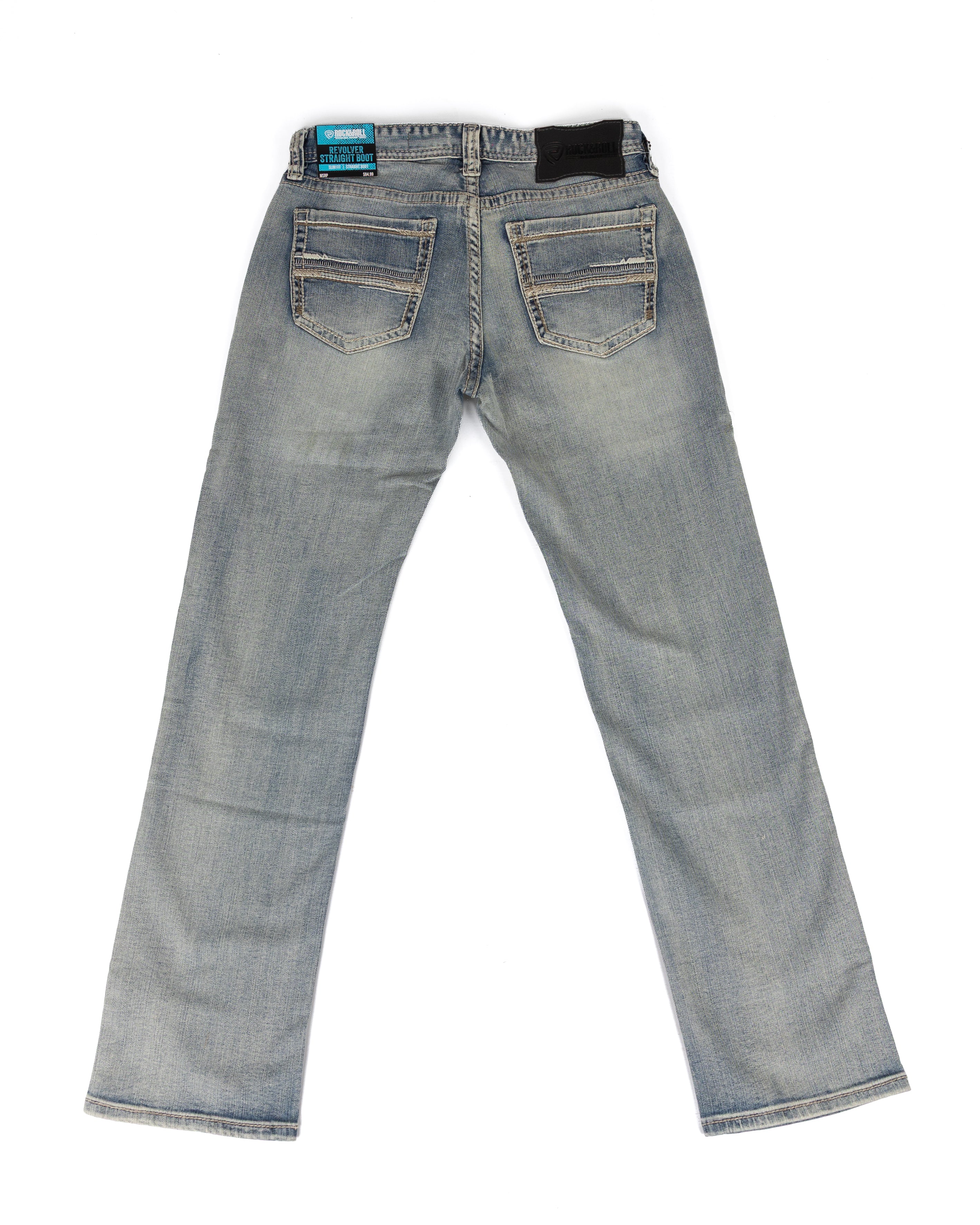 Rock And Roll Men's Revolver Straight Embroidered Light Wash Jeans BM1RD09813