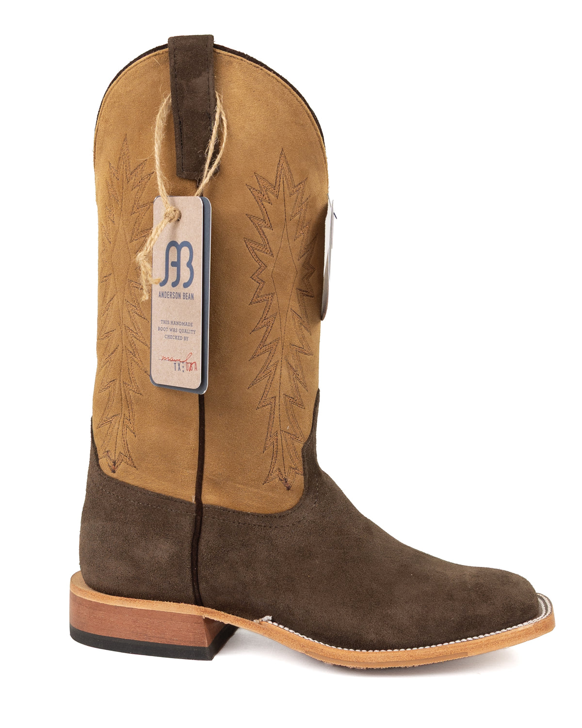 Anderson Bean Men's Chocolate Chap Suede Chino Kidskin Square Toe Boots
