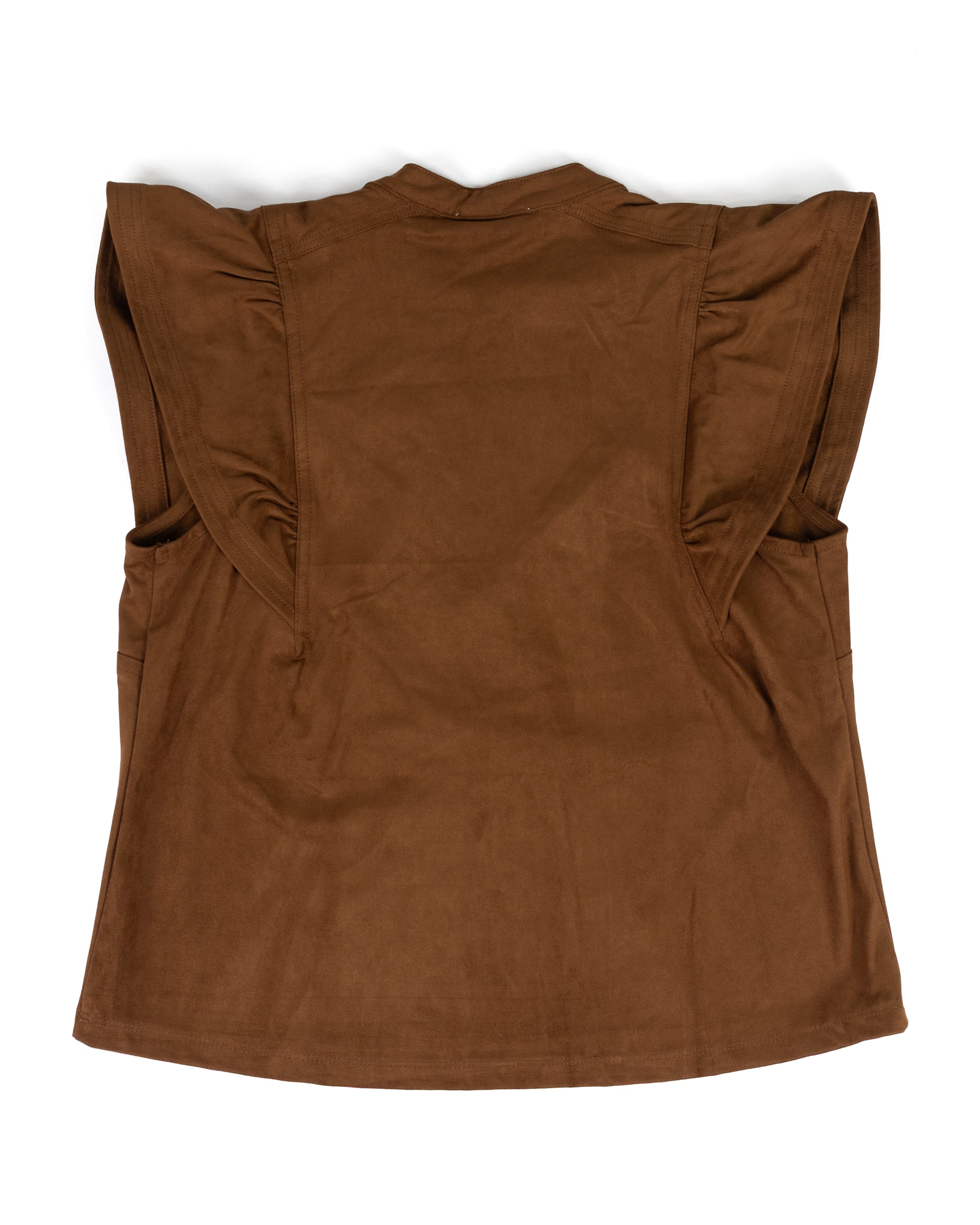 ee:some Women's Mocha Split Neck Flutter Sleeve Top TK16665