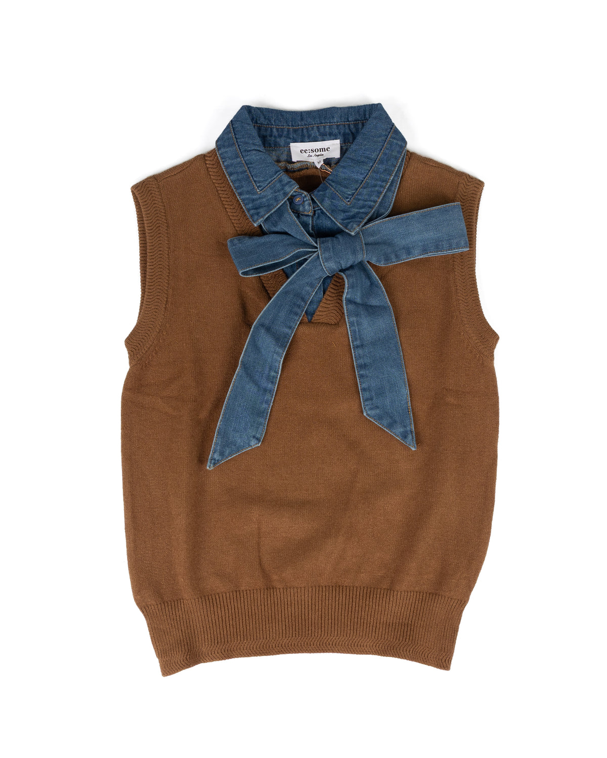 ee:some Women's Coco Denim Tie Neck Sleeveless Knit Top