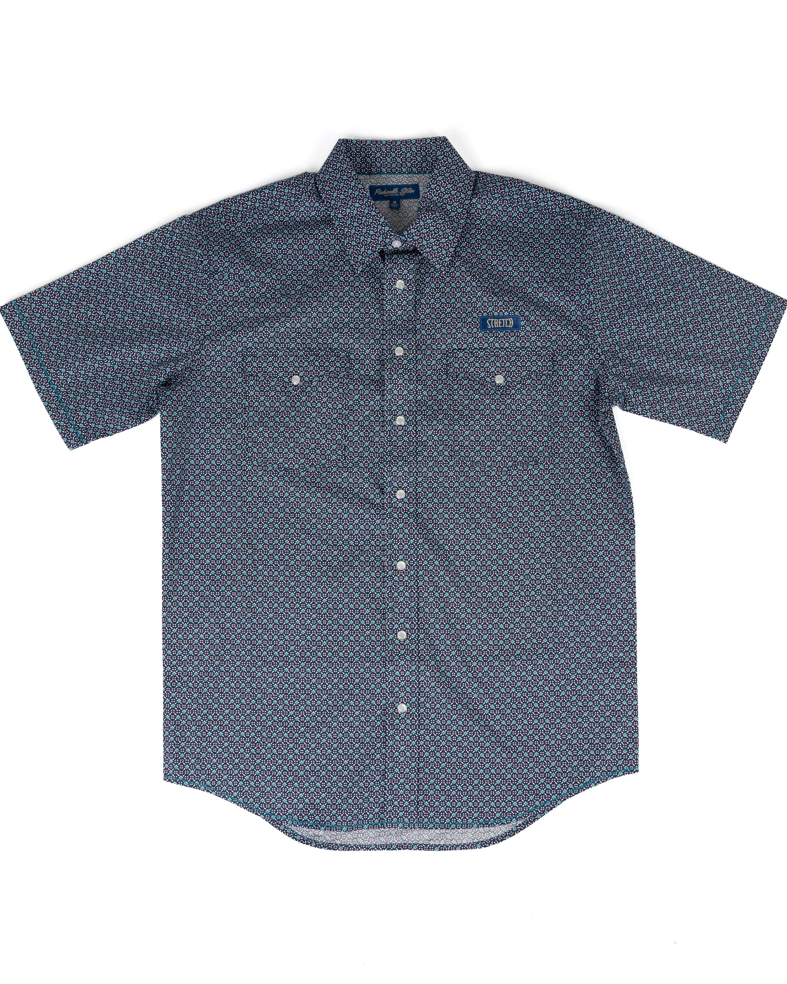 Panhandle Men's Short Sleeve Blue Geo Printed Snap Shirt RMN3S09528