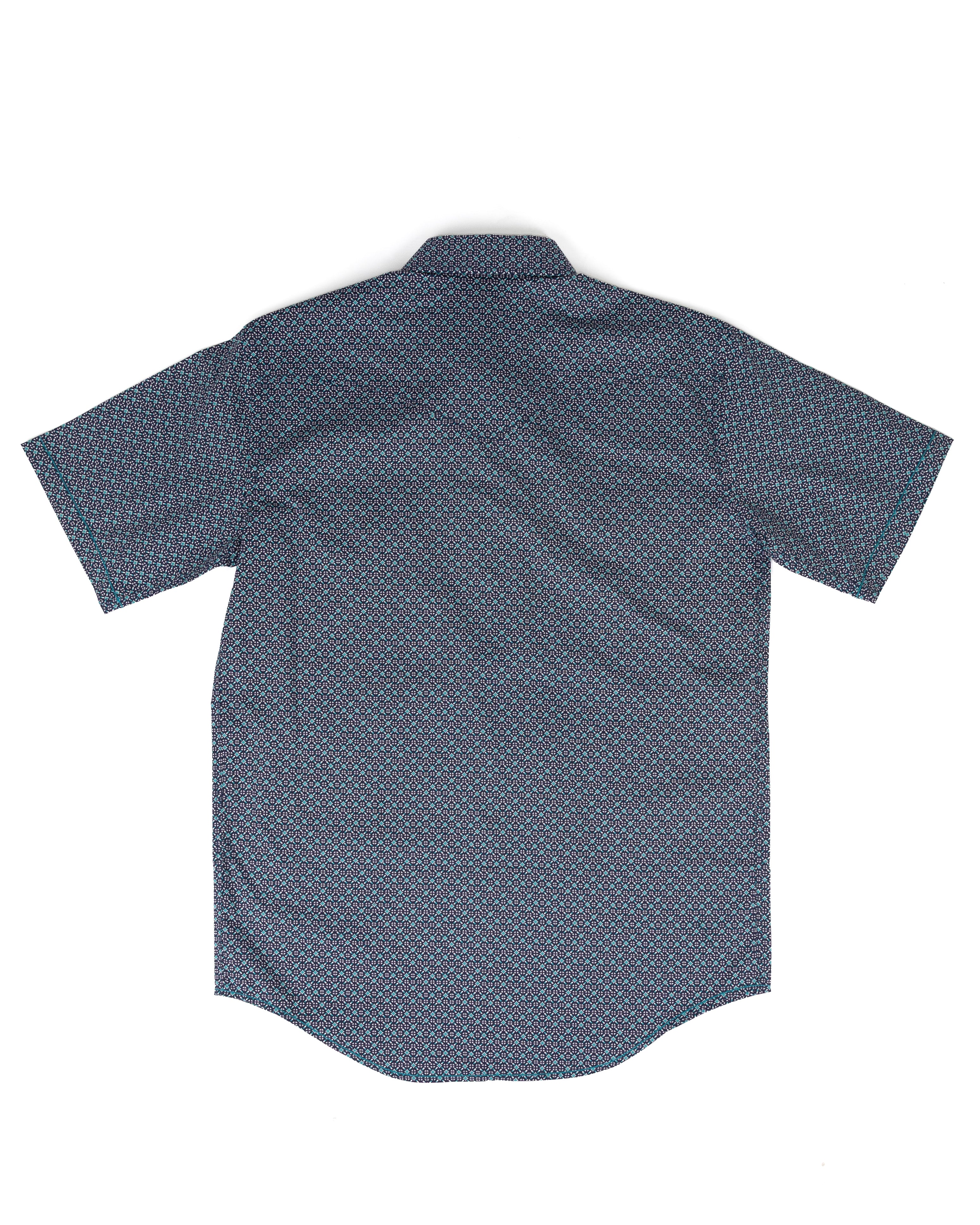 Panhandle Men's Short Sleeve Blue Geo Printed Snap Shirt RMN3S09528