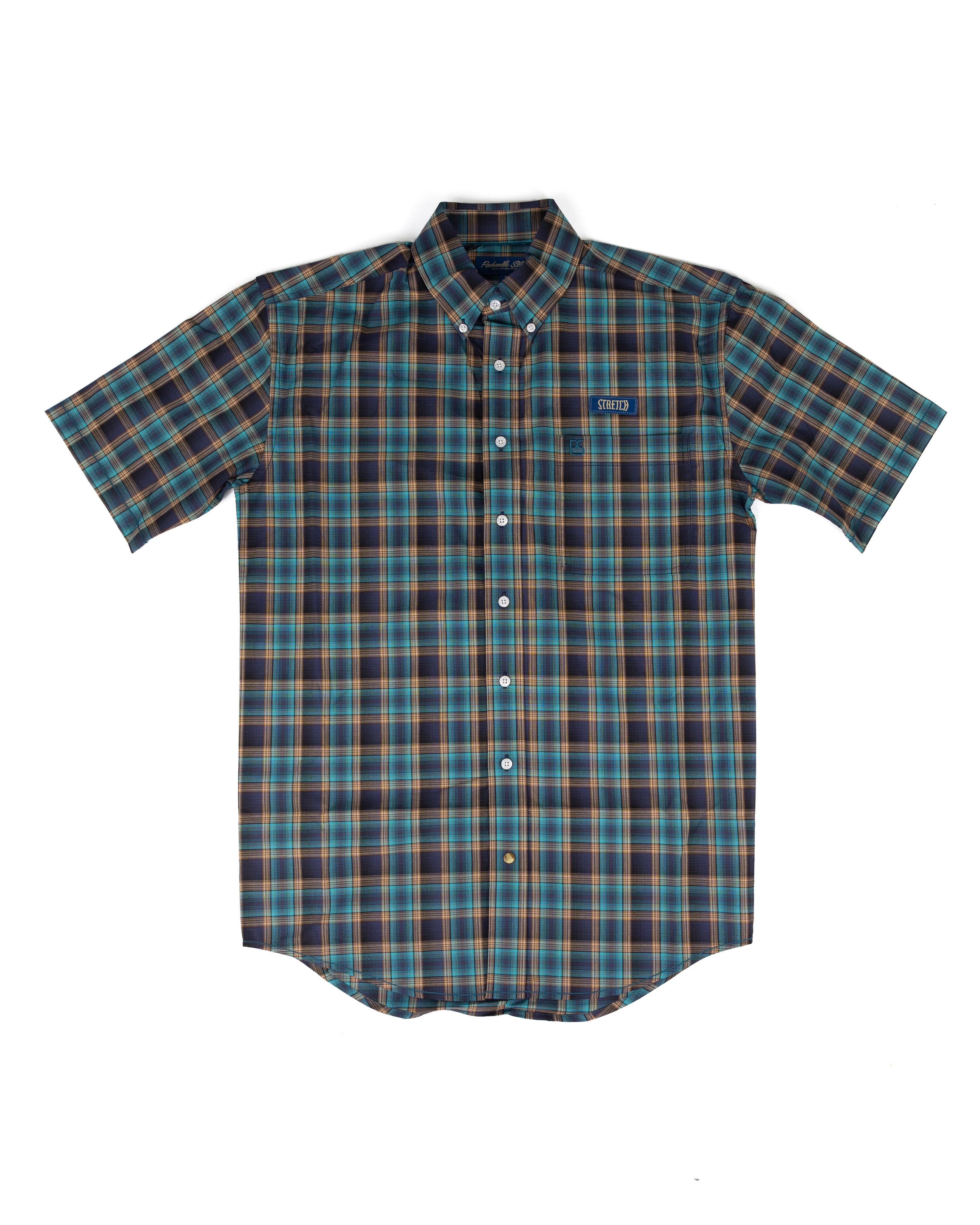 Panhandle Men's Short Sleeve Blue Plaid Button Down Shirt RMB3S09525