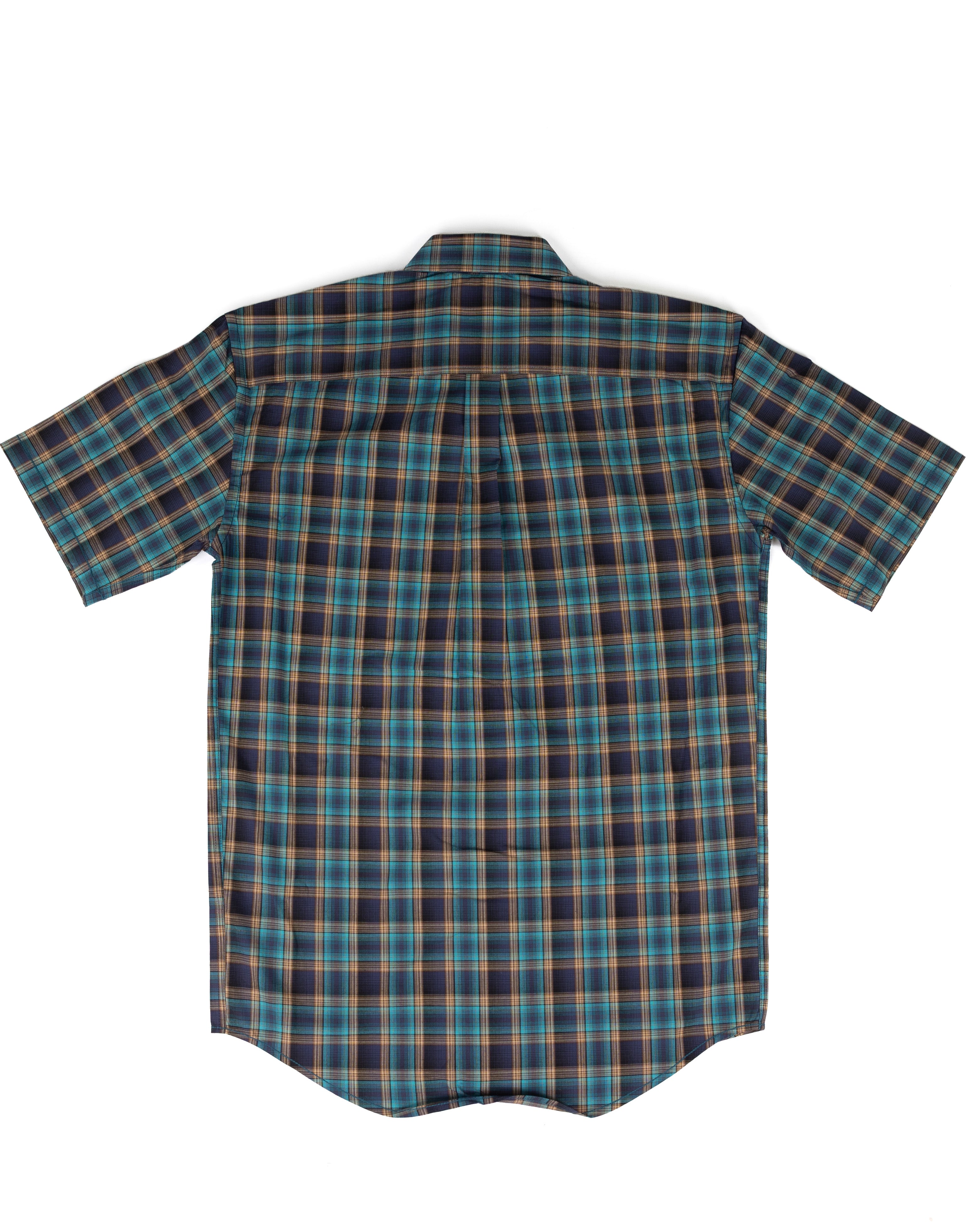 Panhandle Men's Short Sleeve Blue Plaid Button Down Shirt RMB3S09525