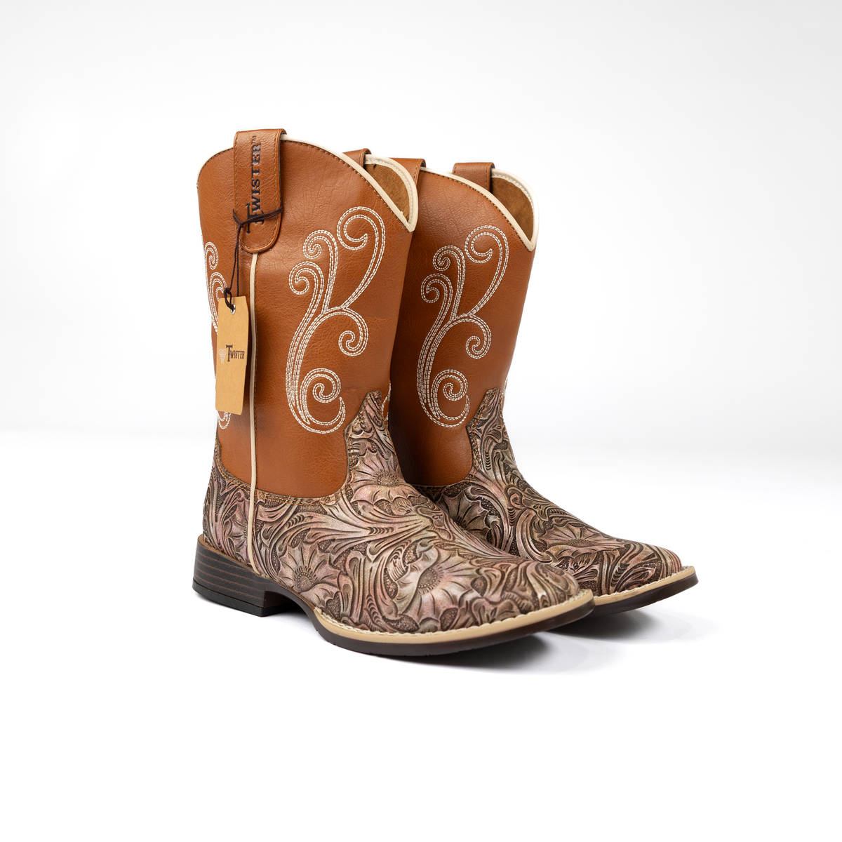 Girl's Twister Multi Colored Ivory Swirl Stitched Boots 446001697