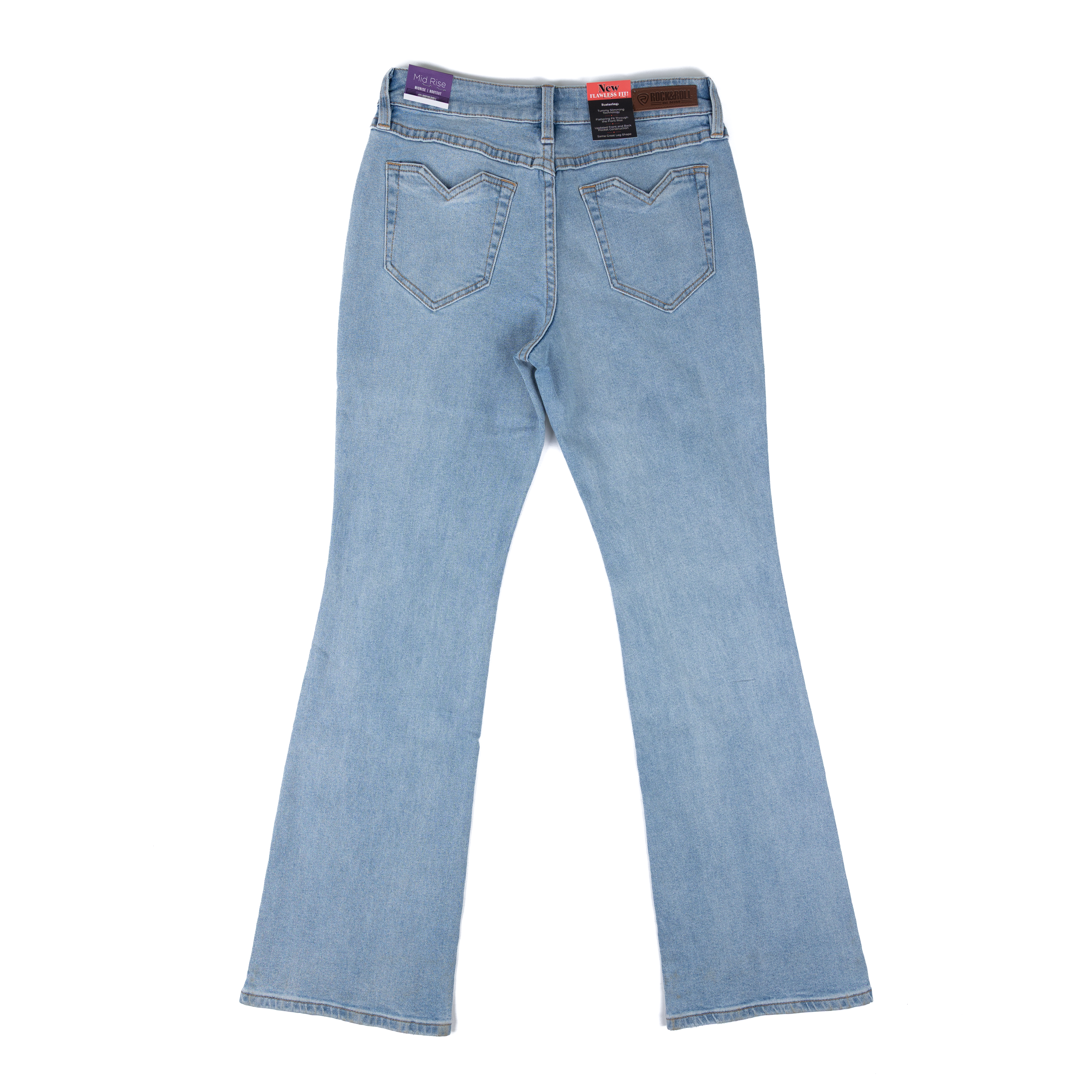 Women's Rock and Roll Denim Notched Pocket Mid Rise Bootcut Jeans BW4MD08473