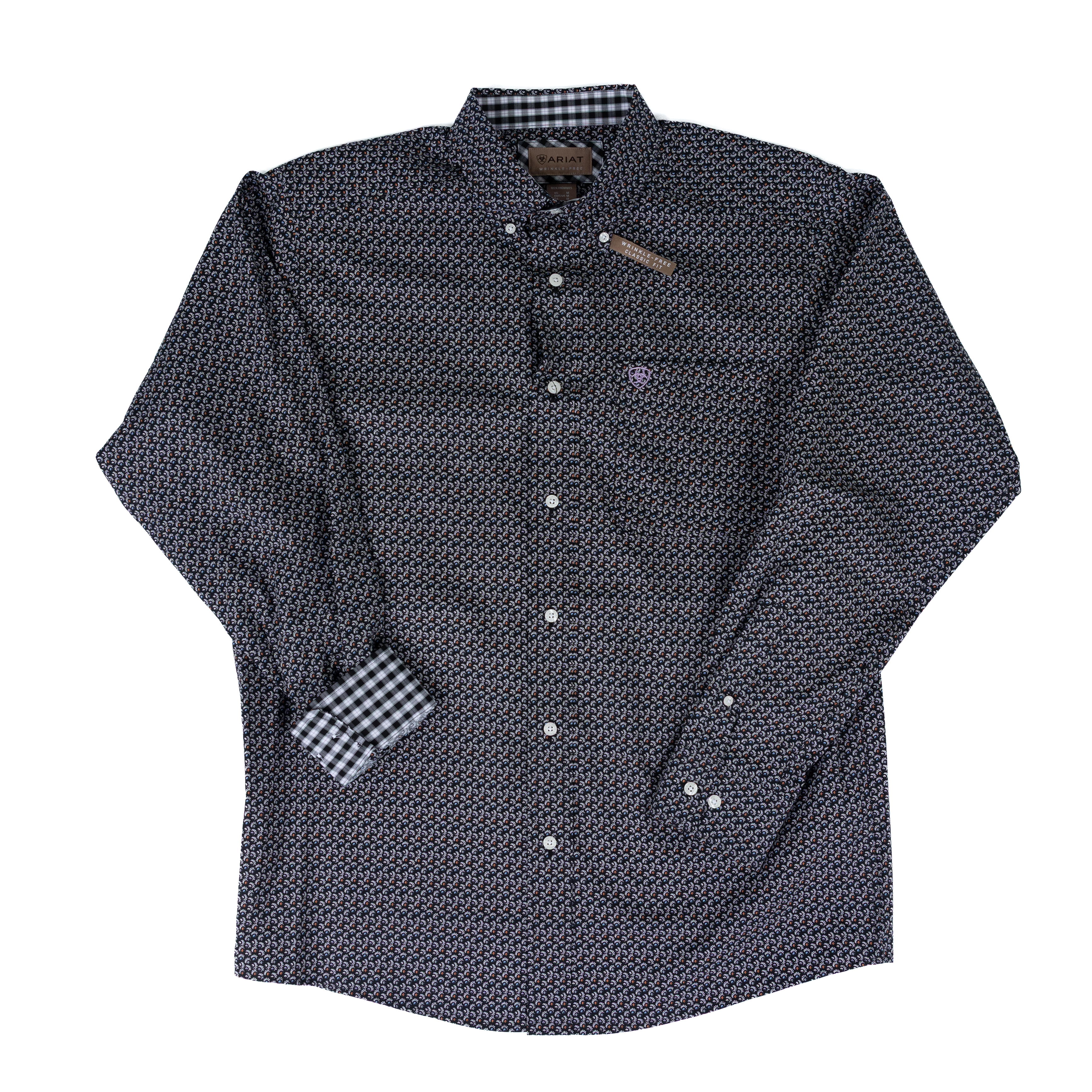 Men's Ariat Black Leaf Print Wrinkle Free Lucien Classic Fit Shirt 10071747