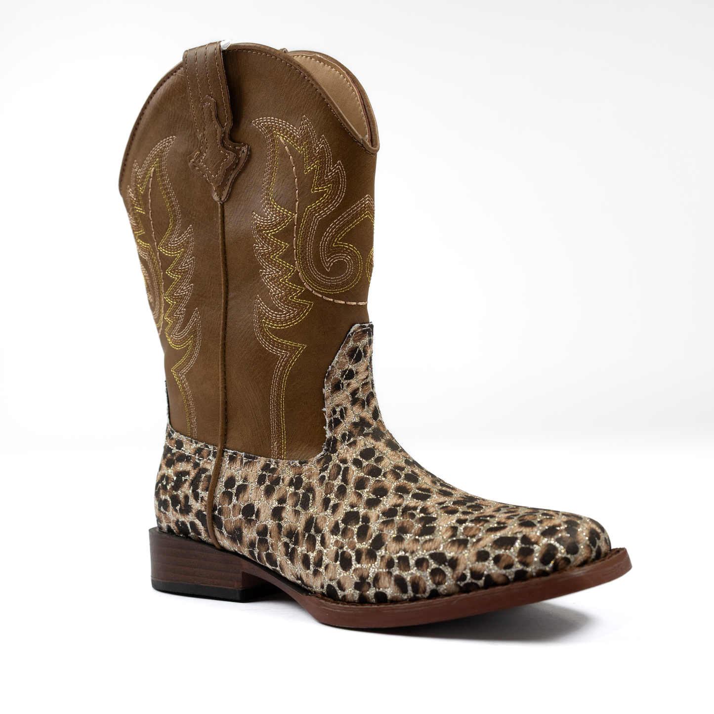 Girl's Roper Glitter Leopard Faux Leather Western Boot