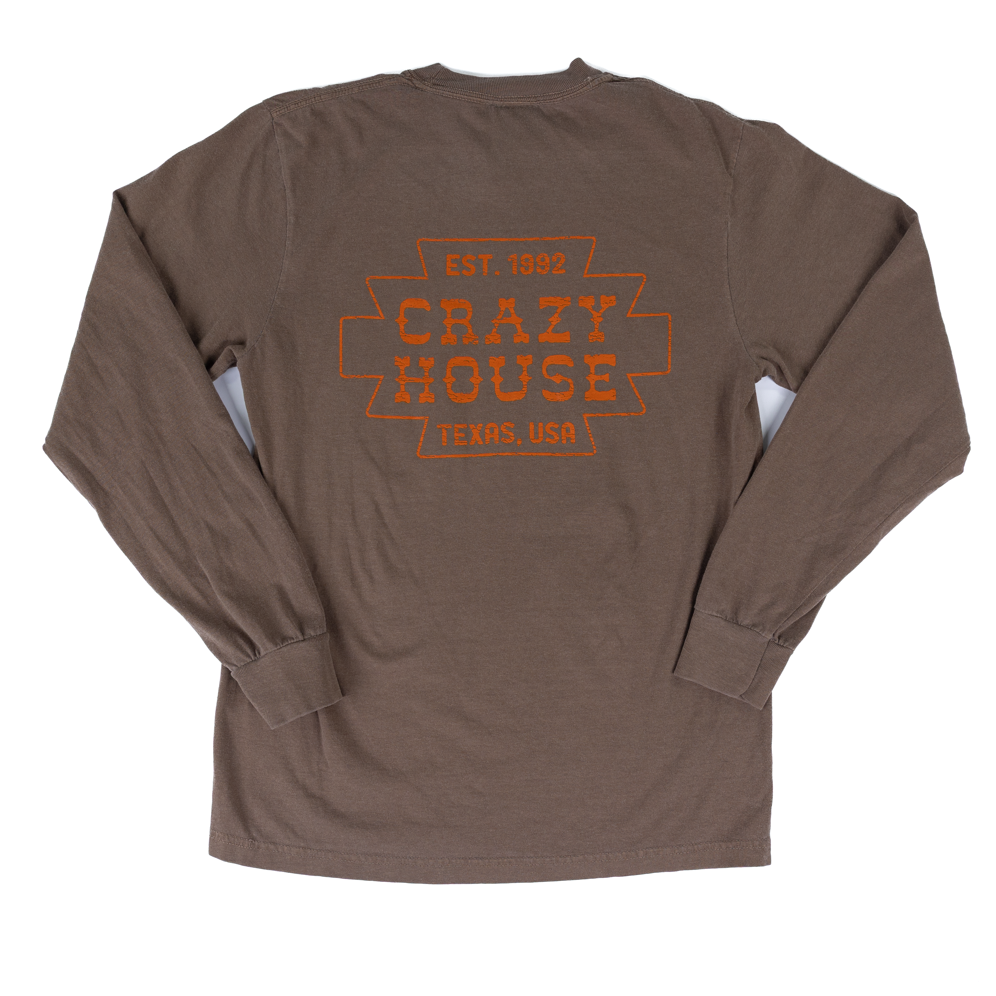 Crazy House Long Sleeve Espresso Brown with Orange Aztec Print