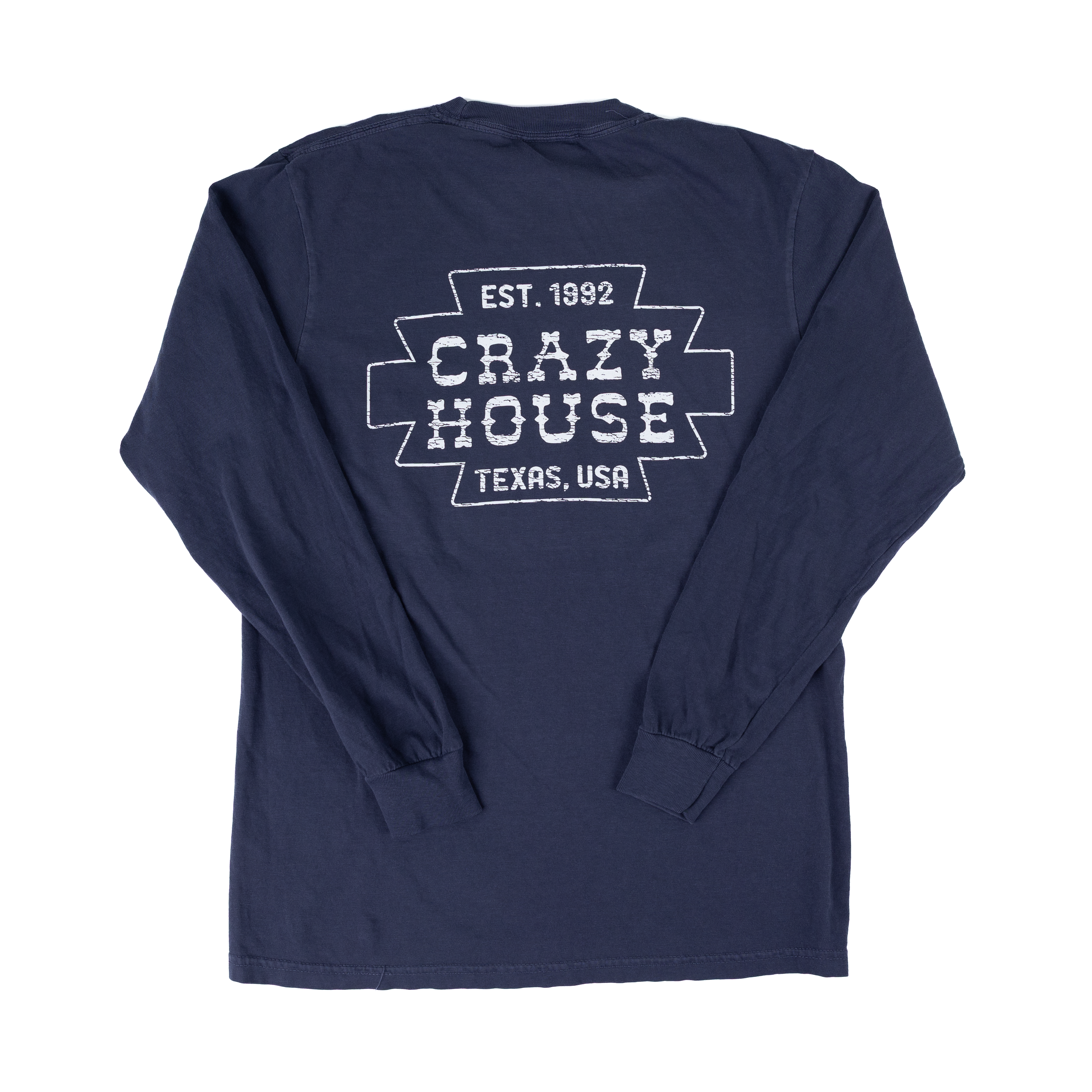 Crazy House Long Sleeve Shirt Navy with White Aztec Print