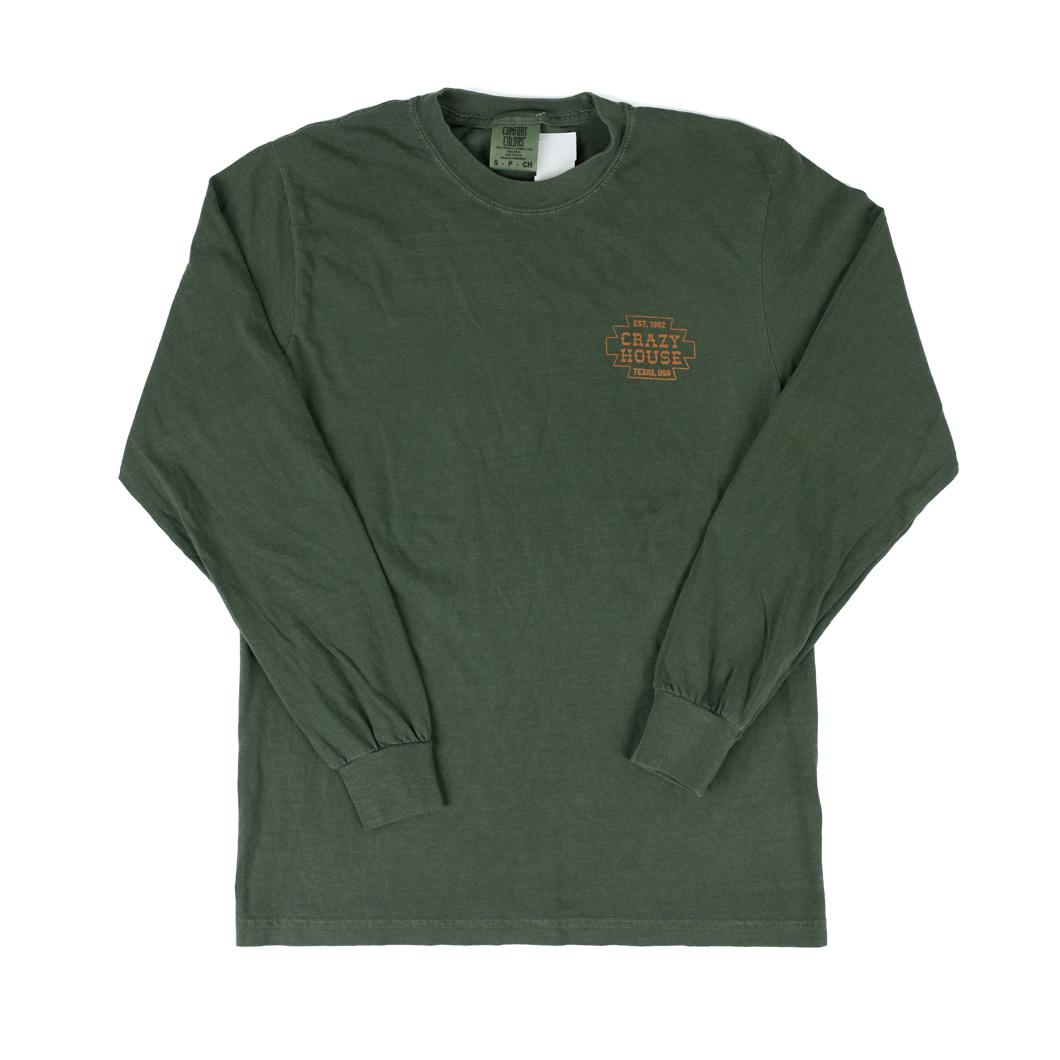 Crazy House Long Sleeve Shirt Green with Orange Aztec Print