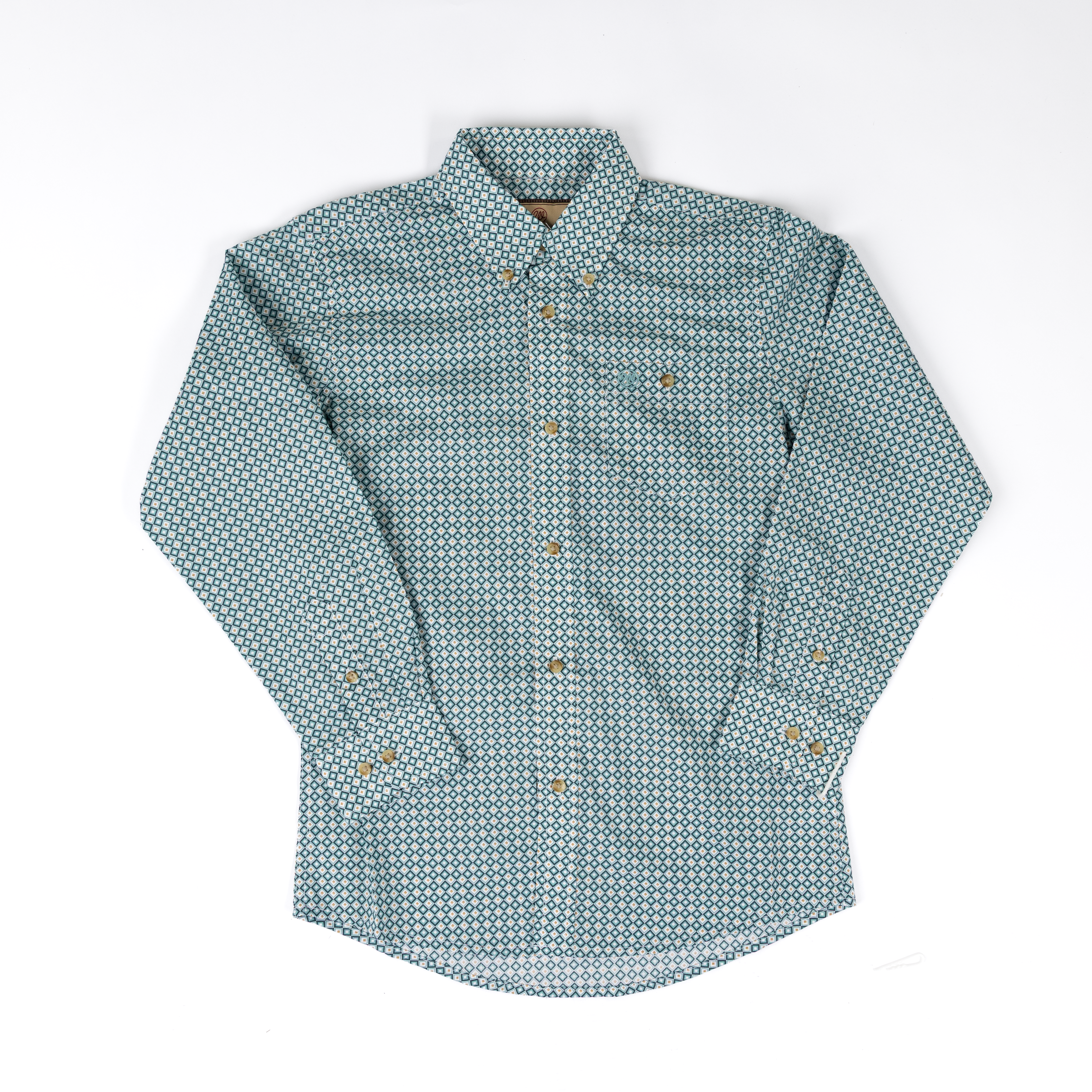 Boy's Wrangler Classic Turquoise Print Button Up Shirt 112374801 XL