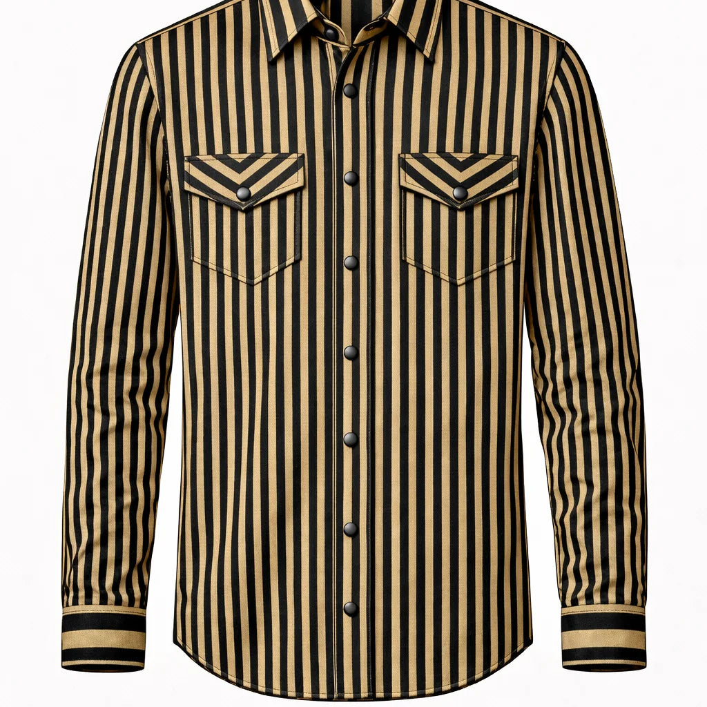 Men's 2 Rowels Ranch Long Sleeve Black and Tan Performance Pearl Snap Shirt