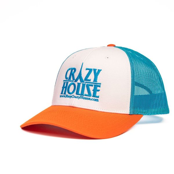 Orange and Teal Trucker Snapback with Crazy House Stitching - Crazy House Western Wear