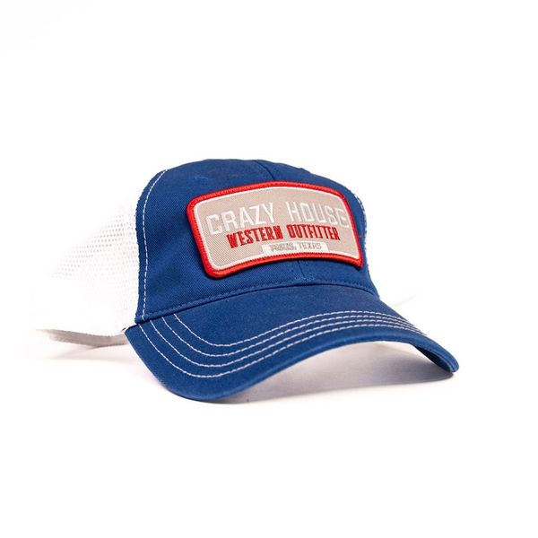 Blue and White Snapback with Outfitter Patch - Crazy House Western Wear