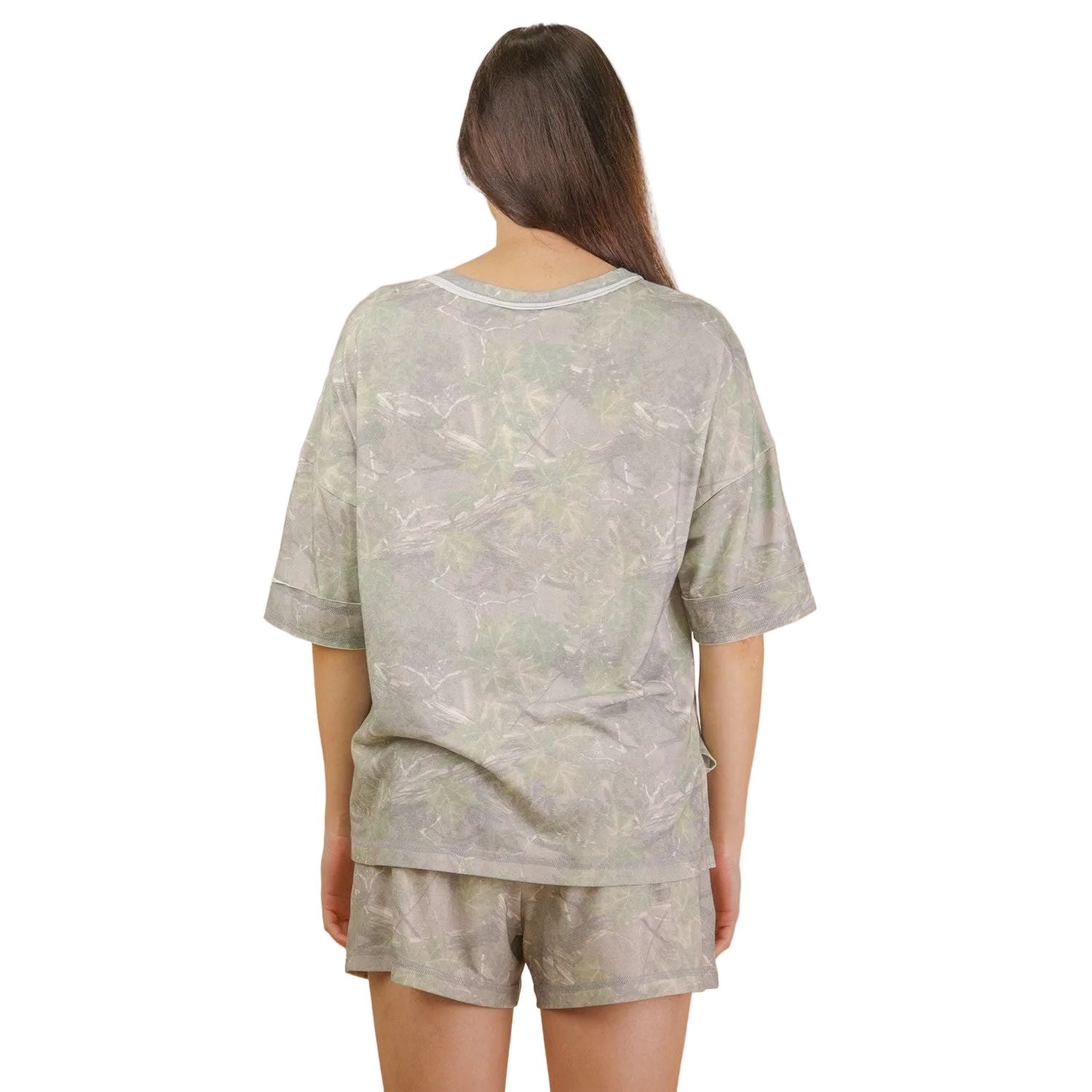 Women's Camo Print Casual Knit Top and Shorts Set NT12458SET