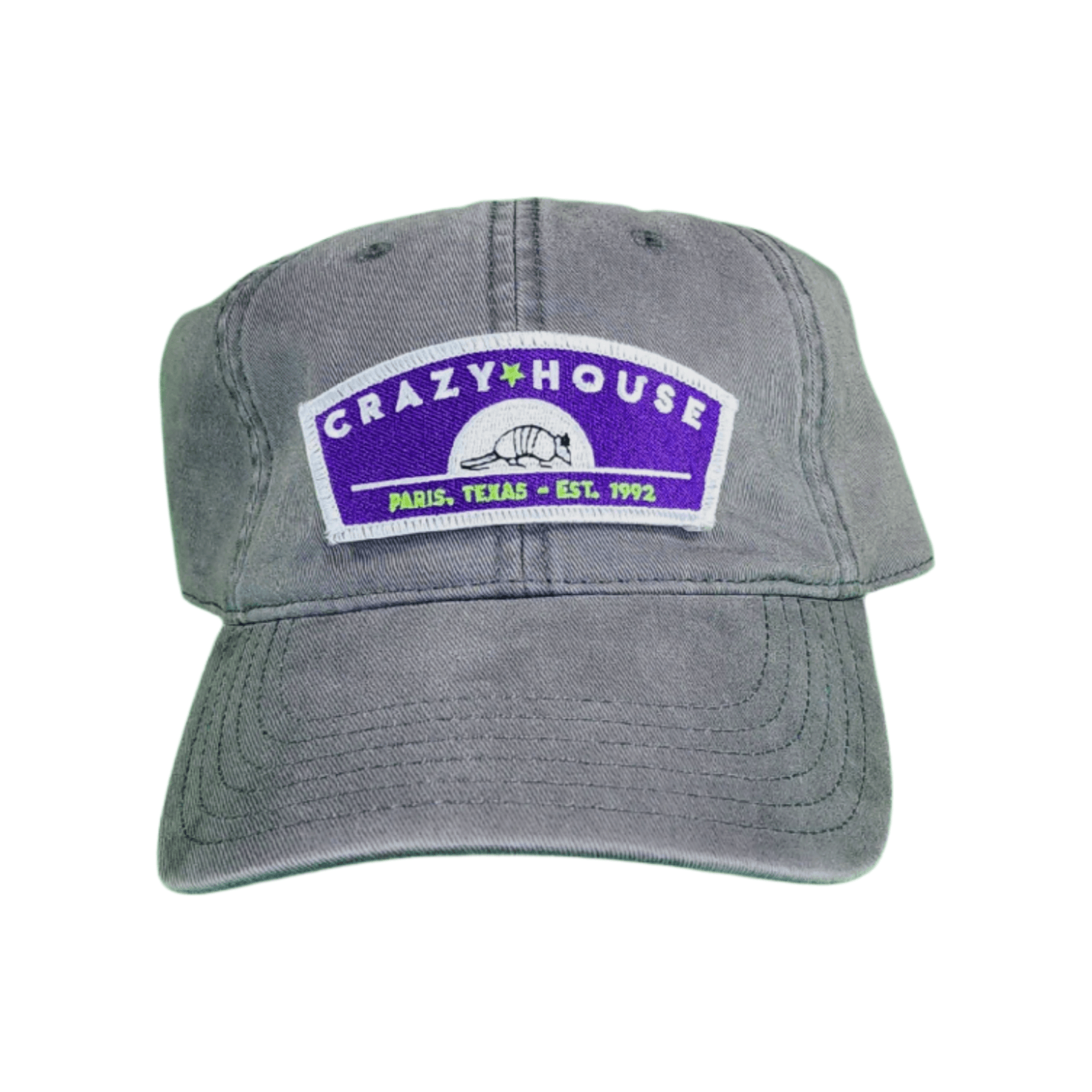 Gray Brushed Canvas Cap with Purple Armadillo Moon Patch - Crazy House Western Wear