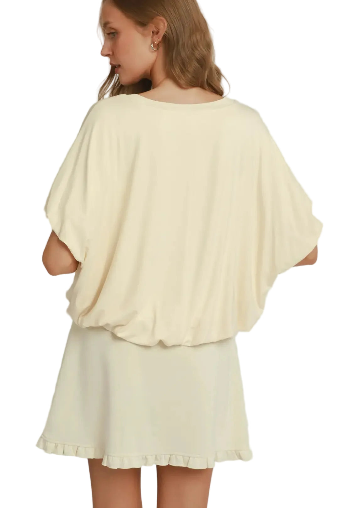 Umgee Women's Double Lined Bubble Sleeve & Hem Top