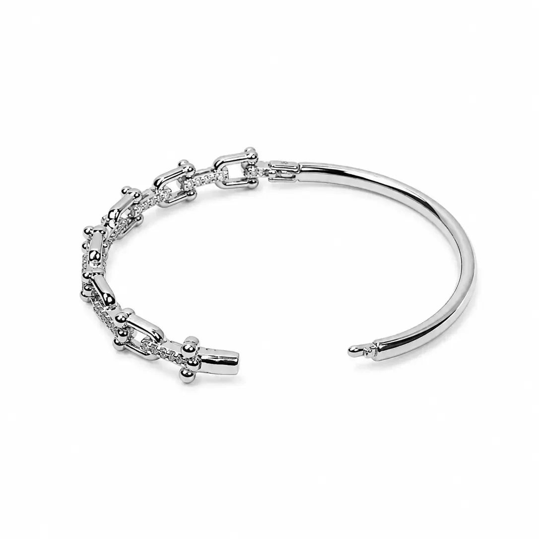 Women's West & Co 18K White Gold Plated Link and Stud Bangle WC-BR17WG