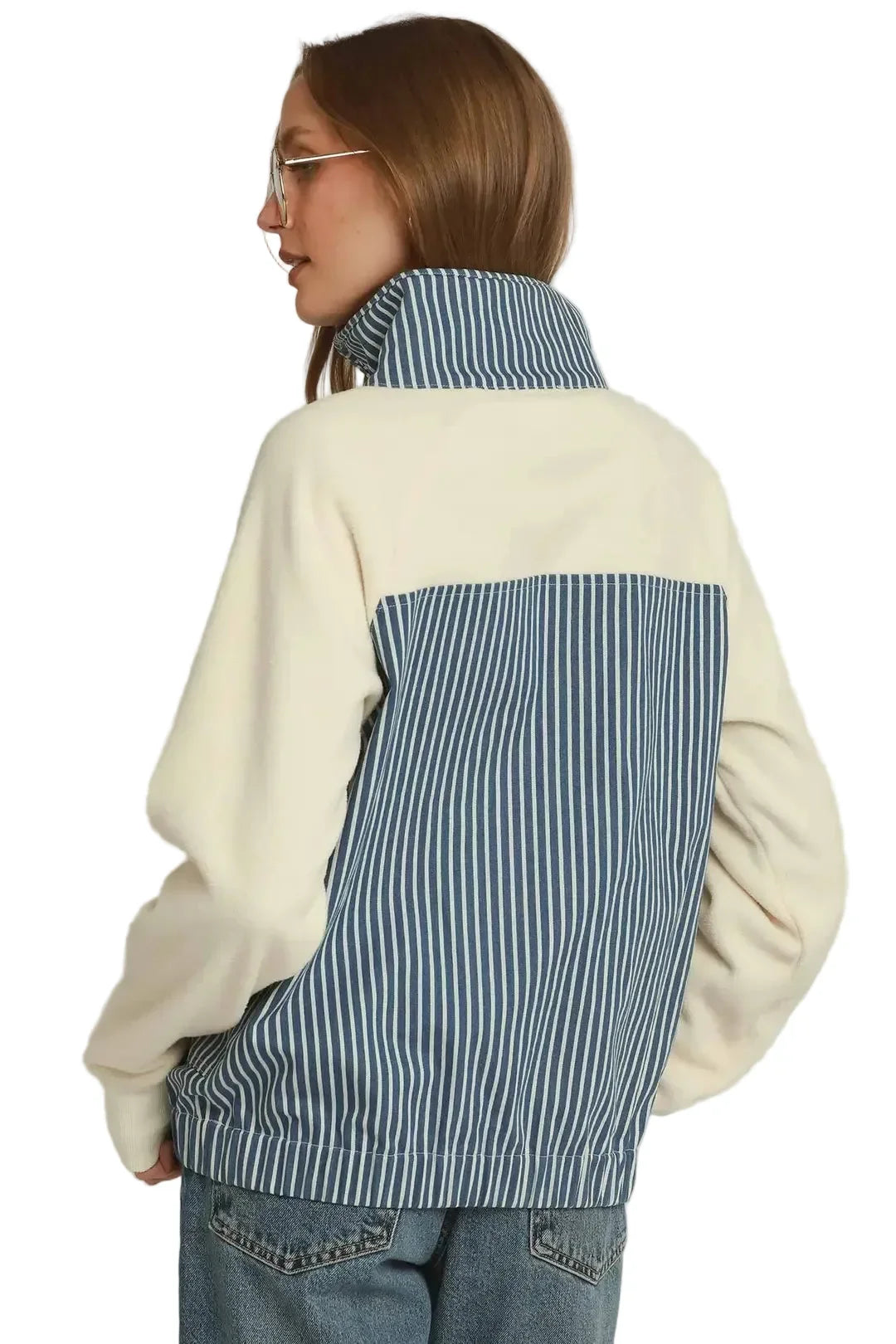 Umgee Women's Solid and Denim Contrast Pullover