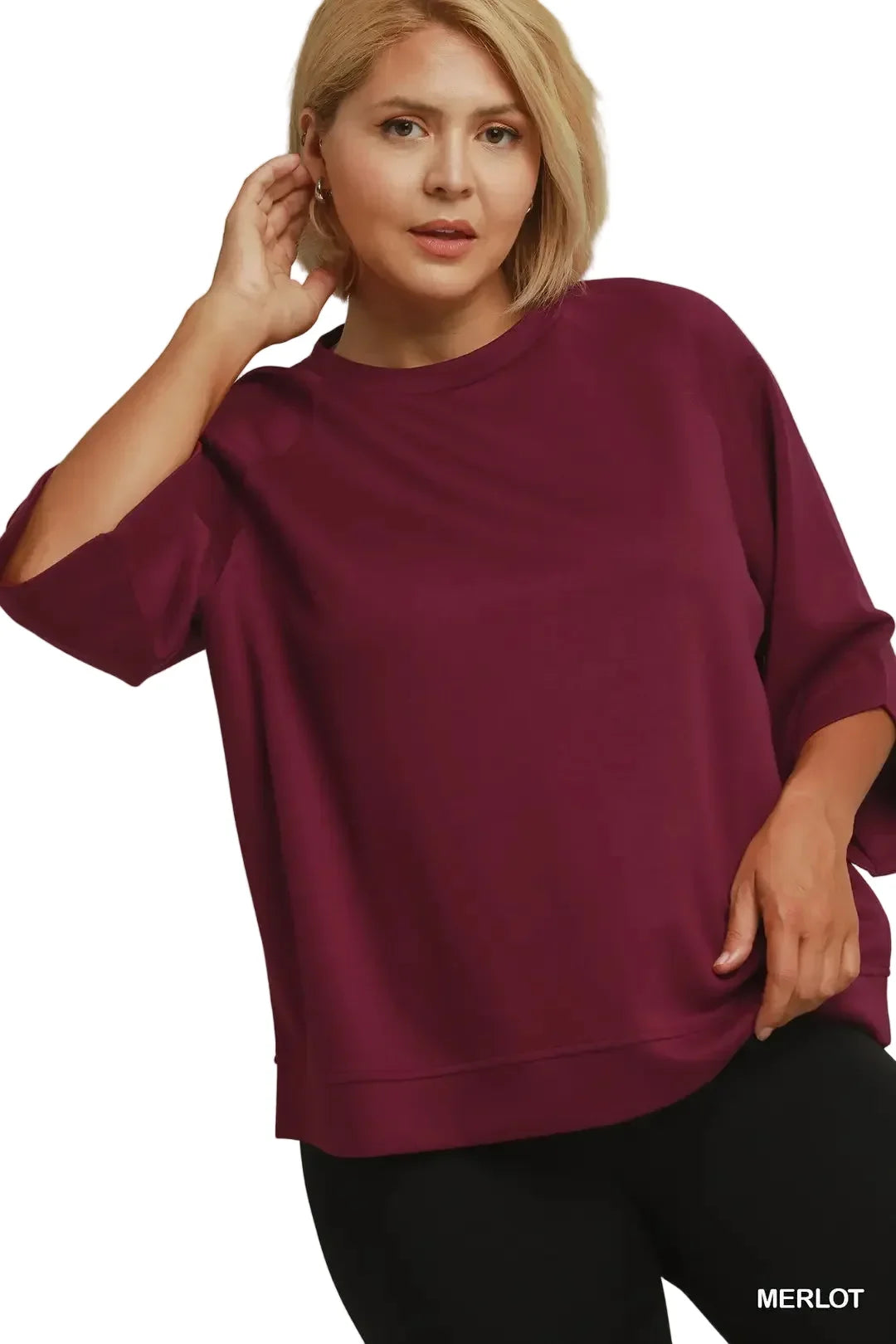 Umgee Women's Round Hem Raglan Sleeve Top