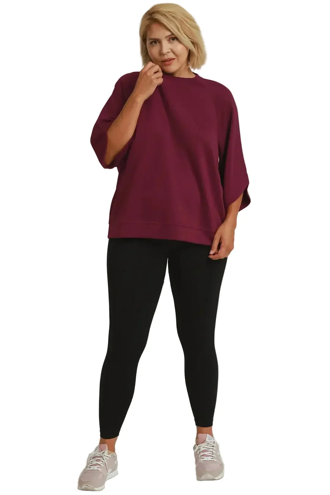 Umgee Women's Round Hem Raglan Sleeve Top