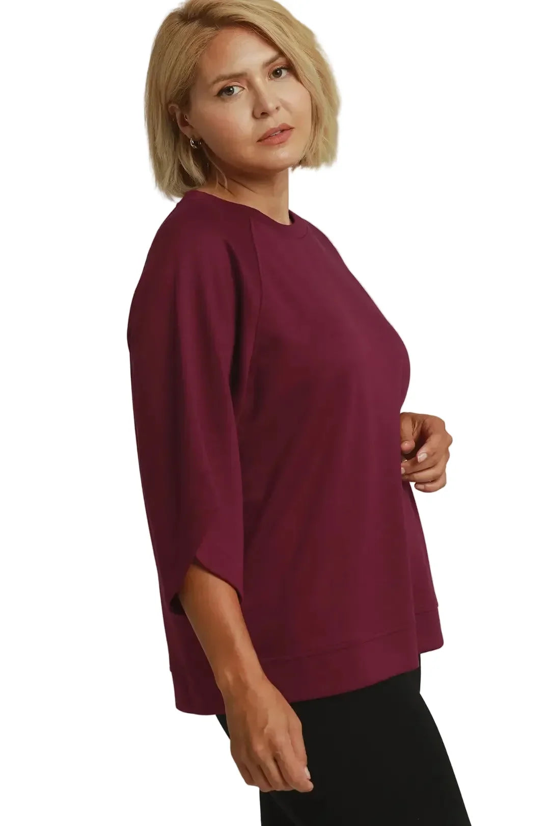 Umgee Women's Round Hem Raglan Sleeve Top