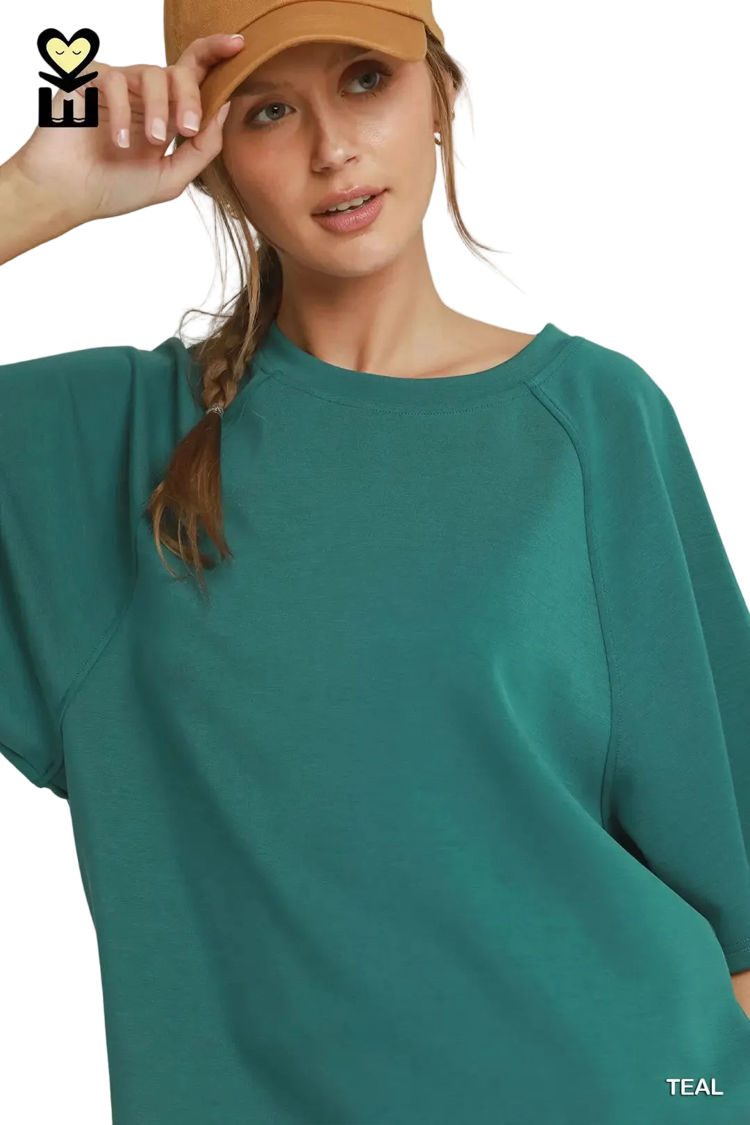 Umgee Women's Teal Relaxed Raglan Sleeve Top