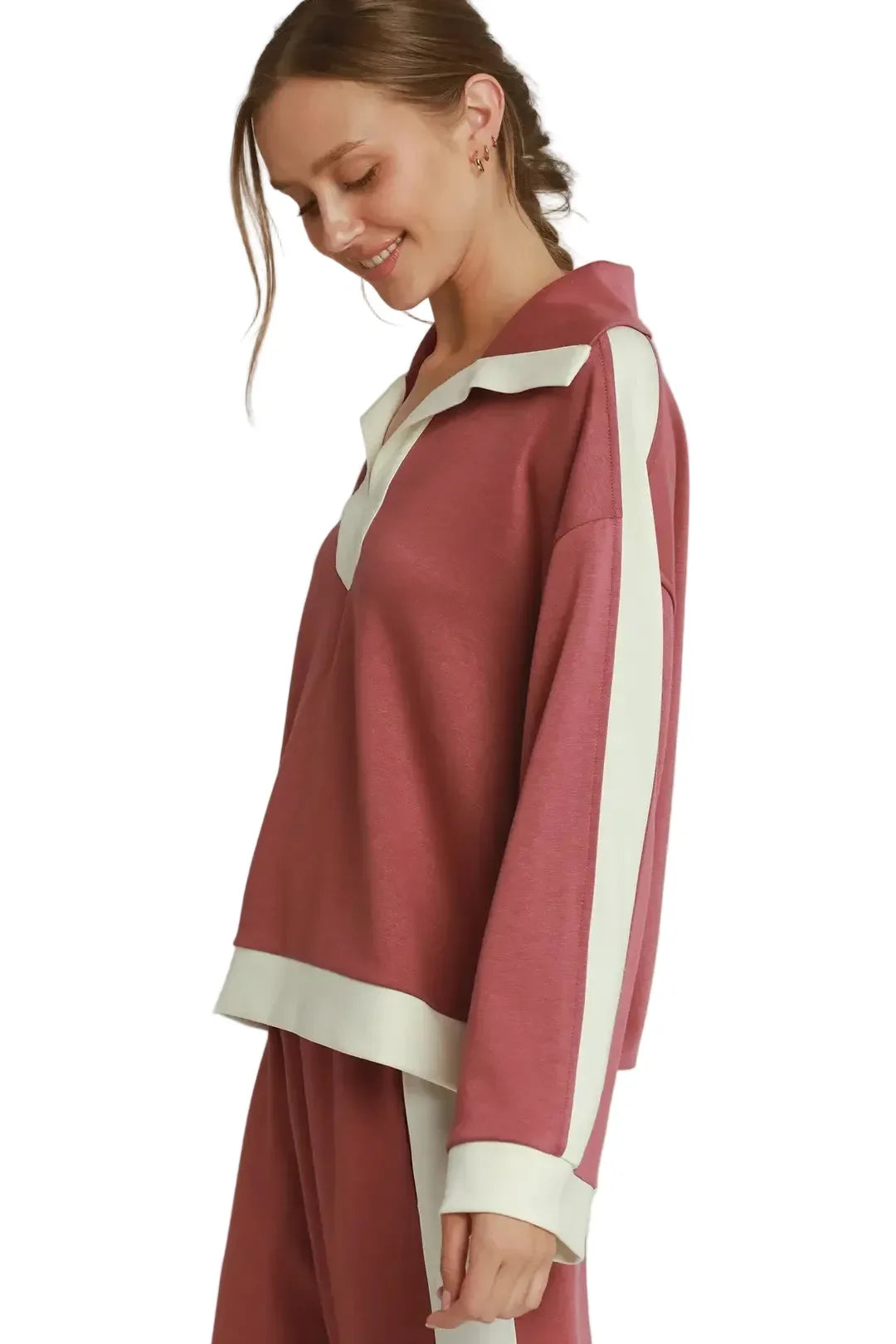 Umgee Women's Marsala Contrast Collar Top