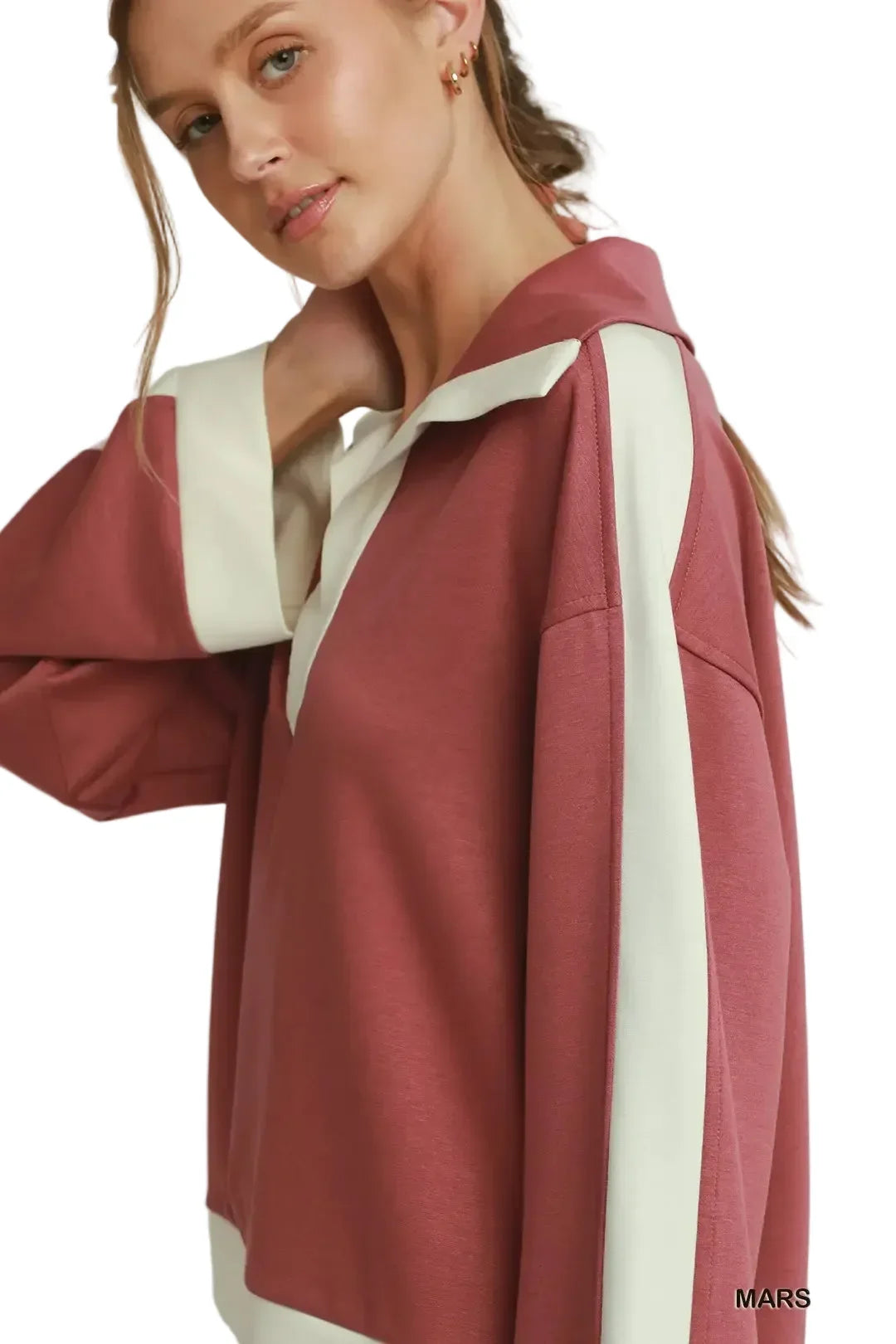 Umgee Women's Marsala Contrast Collar Top