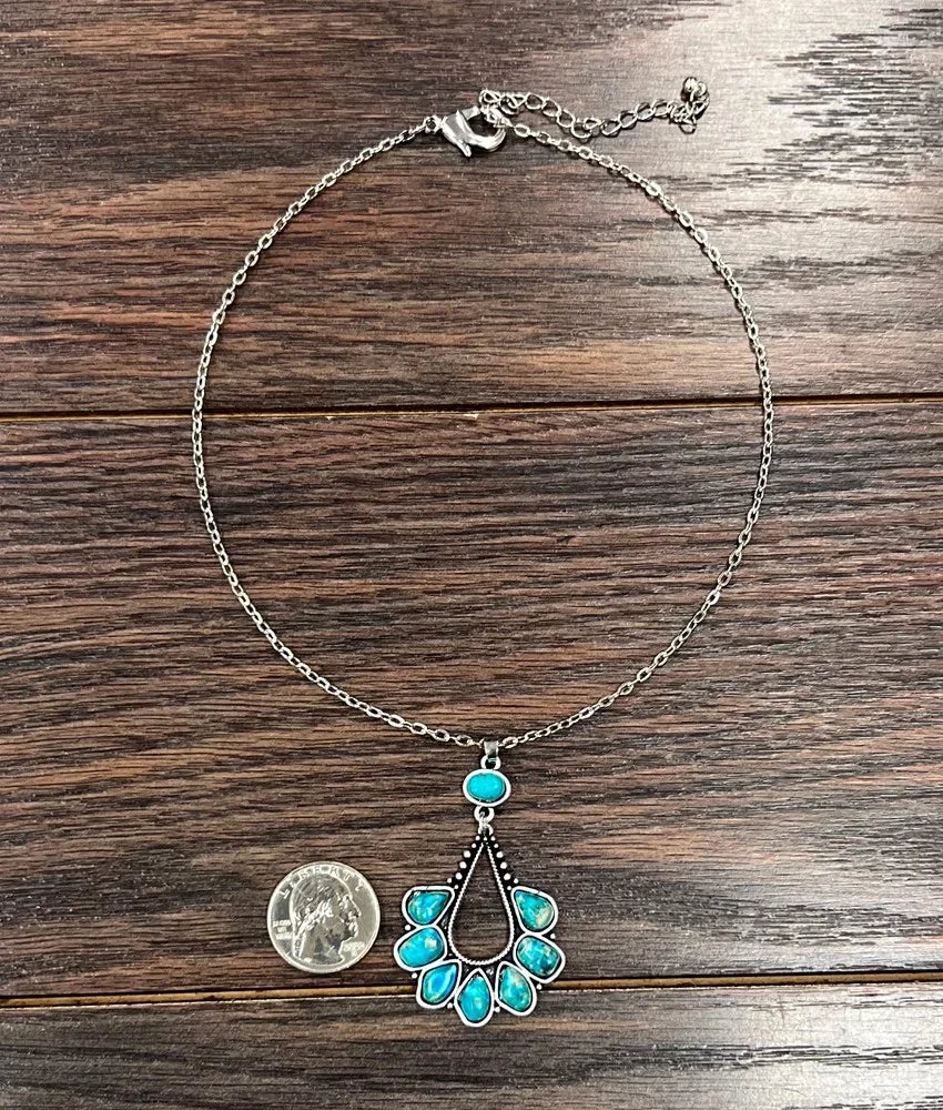 Women's Isac Silver and Turquoise 16" Western Gemstone Necklace