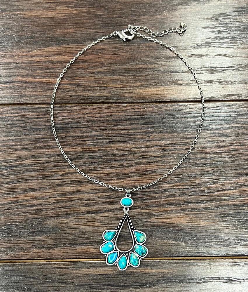 Women's Isac Silver and Turquoise 16" Western Gemstone Necklace