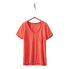 Women's Rolled Sleeve V-neck Pocket T-shirt UDTH5534T - Crazy House Western Wear