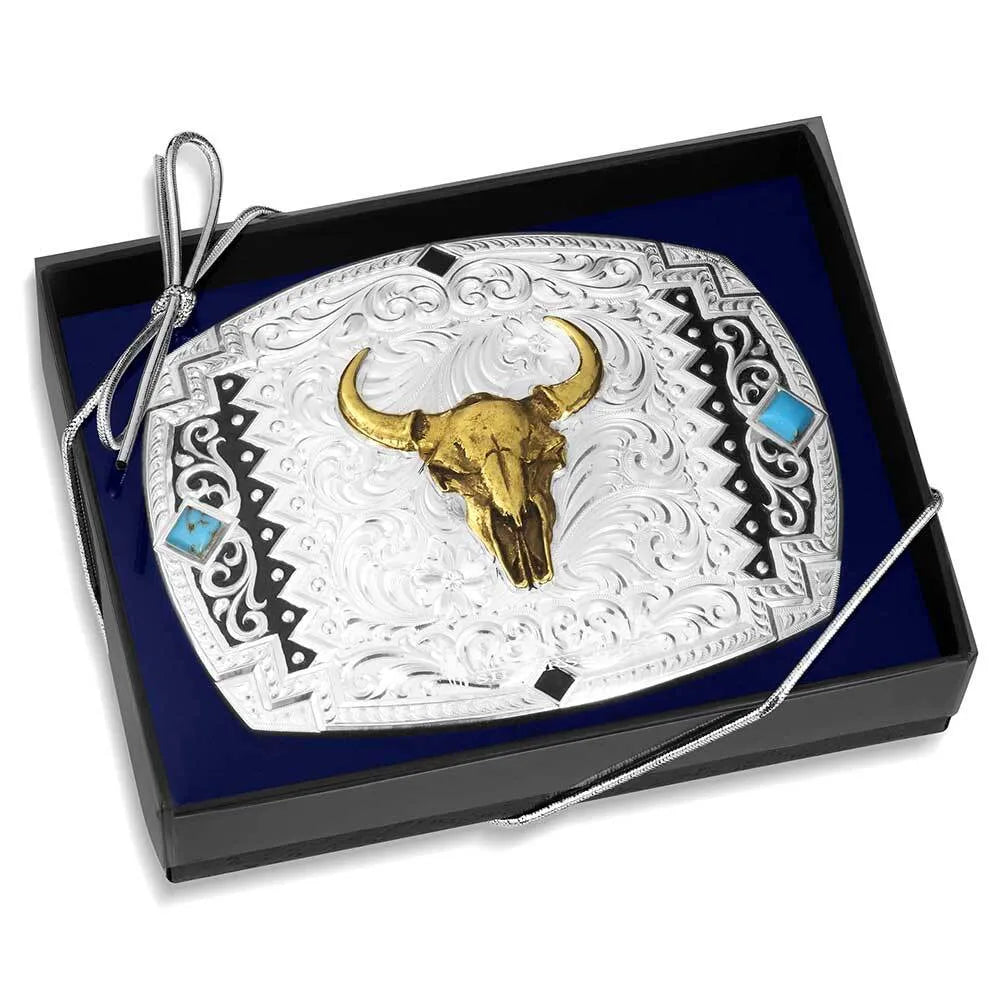 Men's Montana Silversmiths Southwest Scroll Buckle With Buffalo Skull 56100-1015