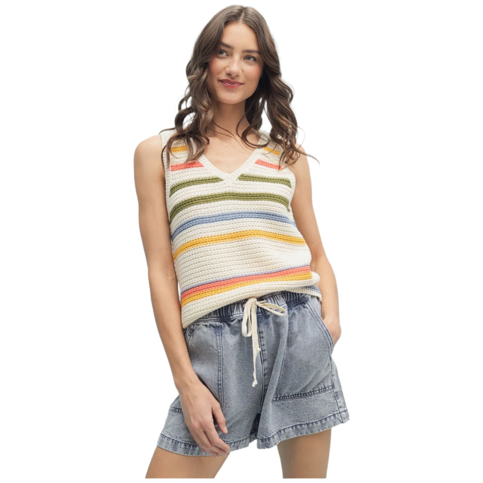 Women's Multi-color Striped Sweater Tank WL25-10472 - Crazy House Western Wear