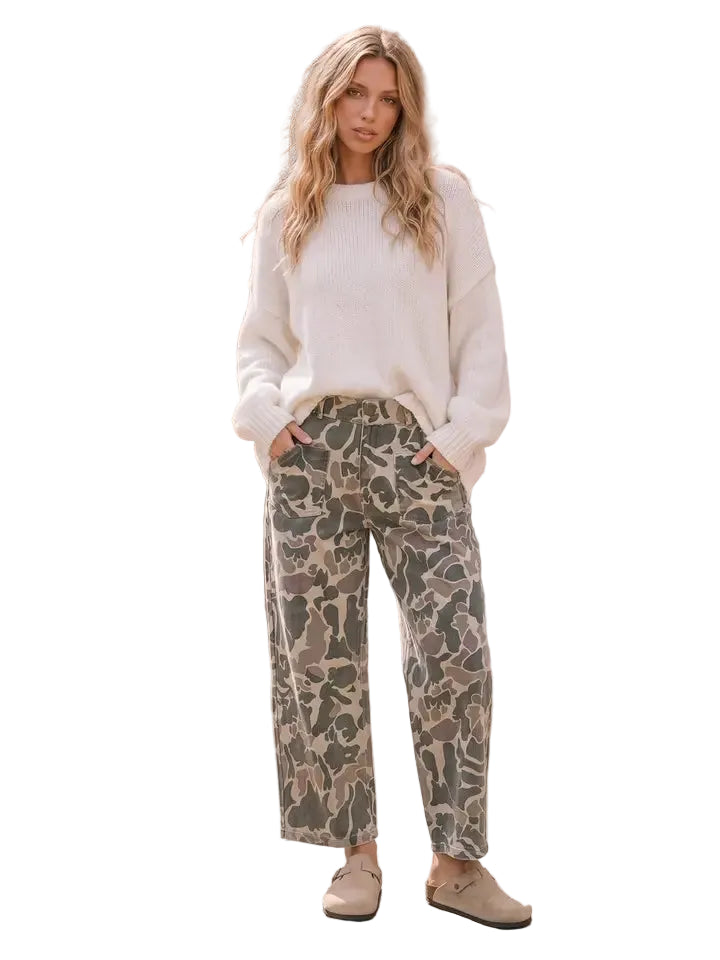 Women's Olive Camo Wide Leg Utility Denim Pants