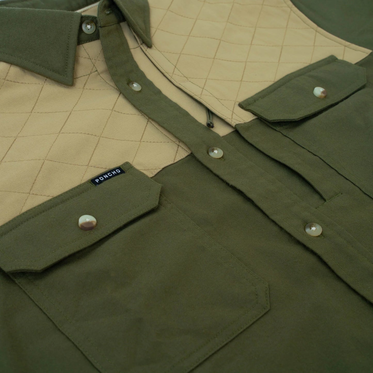 Men's Poncho "The Roosevelt" Green Long Sleeve Button Up