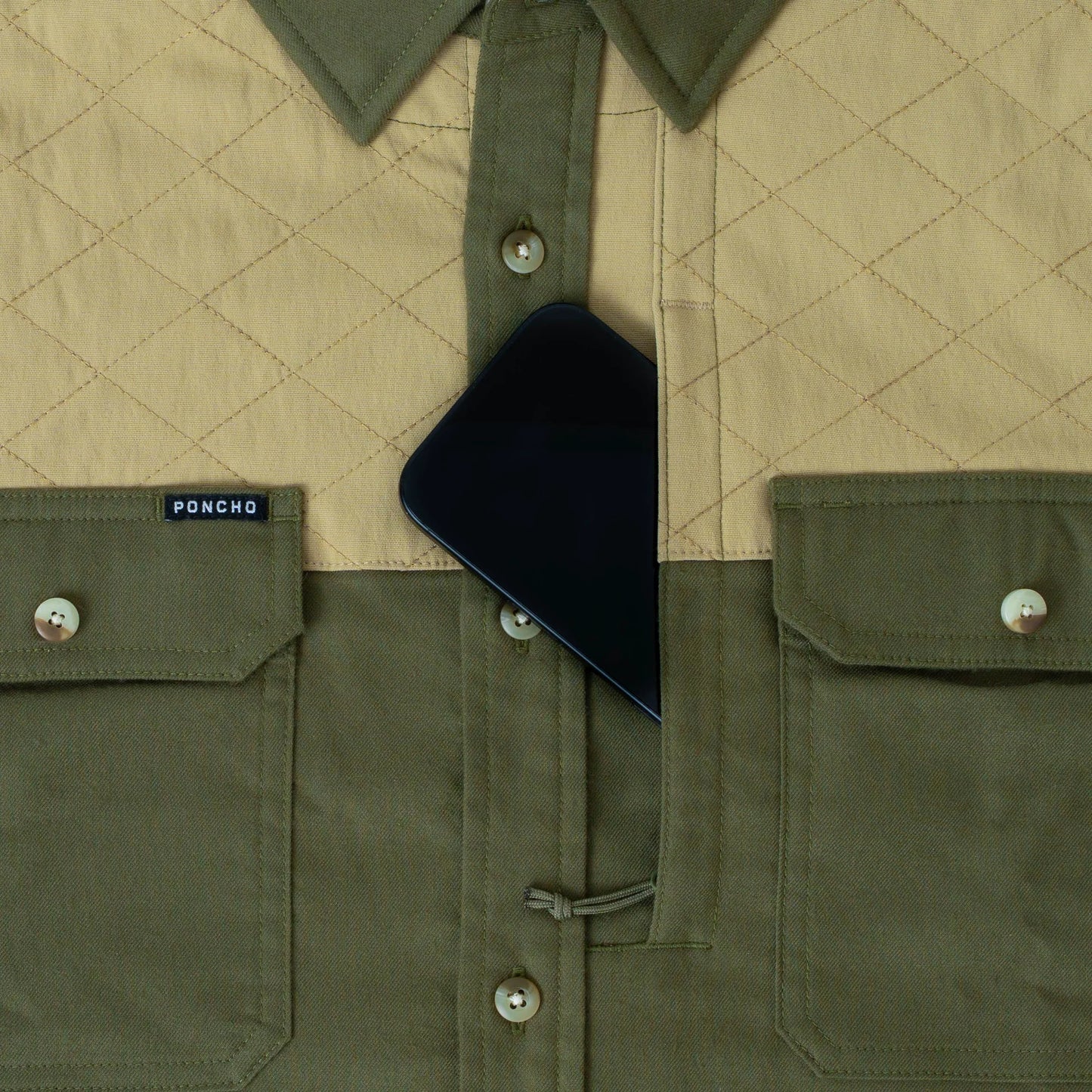 Men's Poncho "The Roosevelt" Green Long Sleeve Button Up
