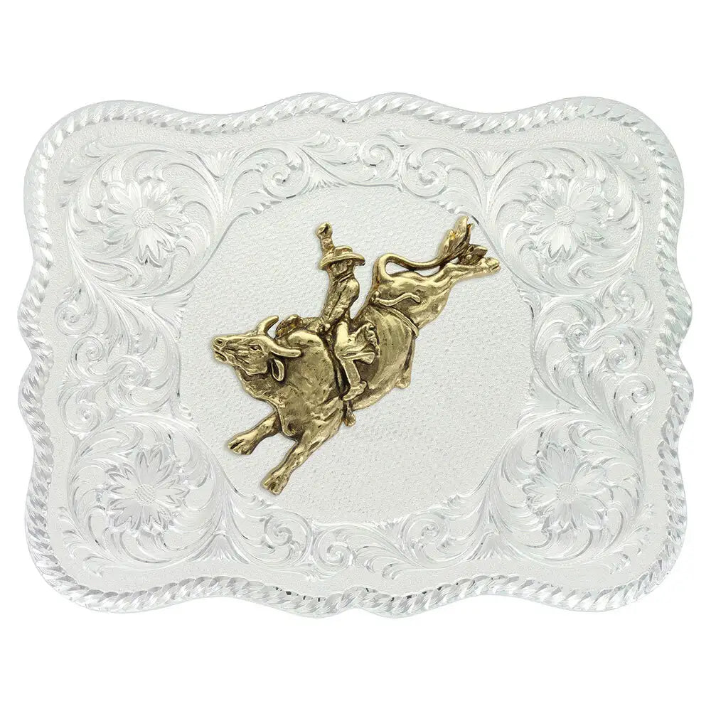 Men's Montana Silversmiths Scalloped Silver Western Buckle with Bull Rider 61669-528