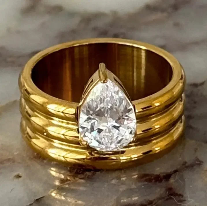 Women's Gold and Silver Plated Olivia Thick Pear Shaped Ring