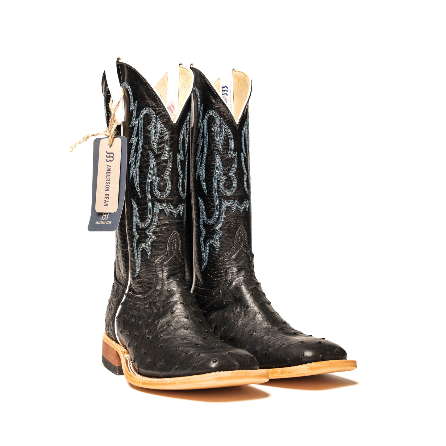Anderson Bean Black Full Quill Ostrich with 13" Black Kidskin Top S3015 - Crazy House Western Wear