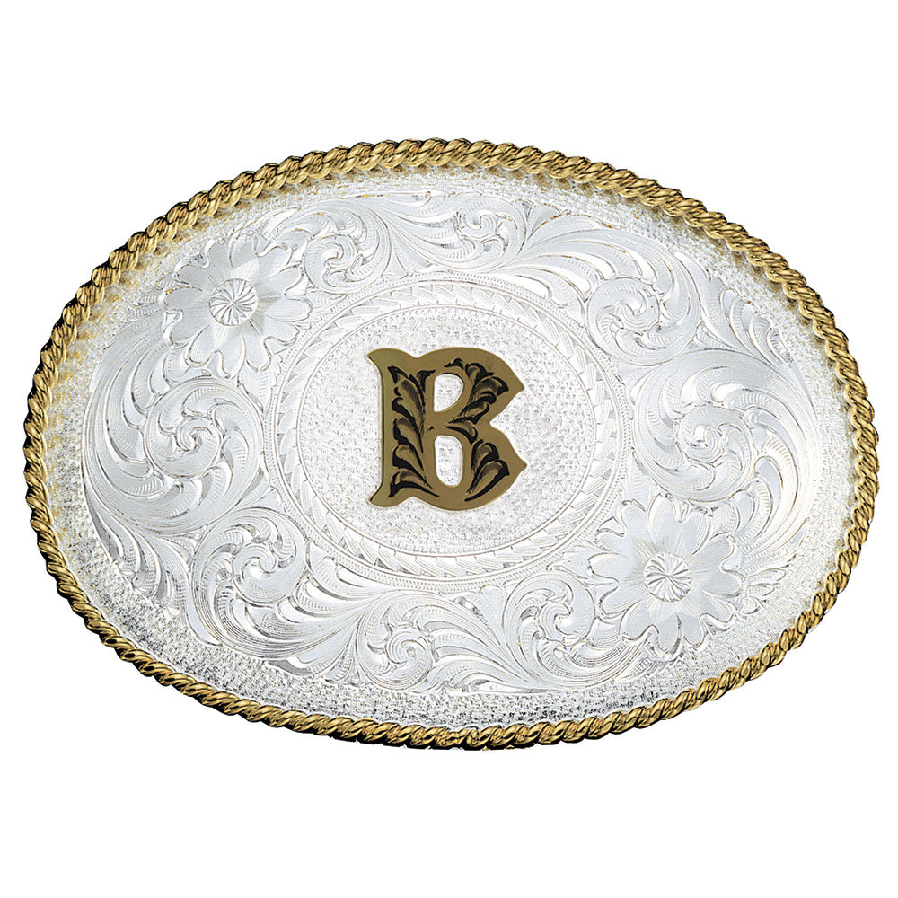 Men's Montana Silversmiths Initial B Silver Engraved Gold Trim Western Belt Buckle 700B